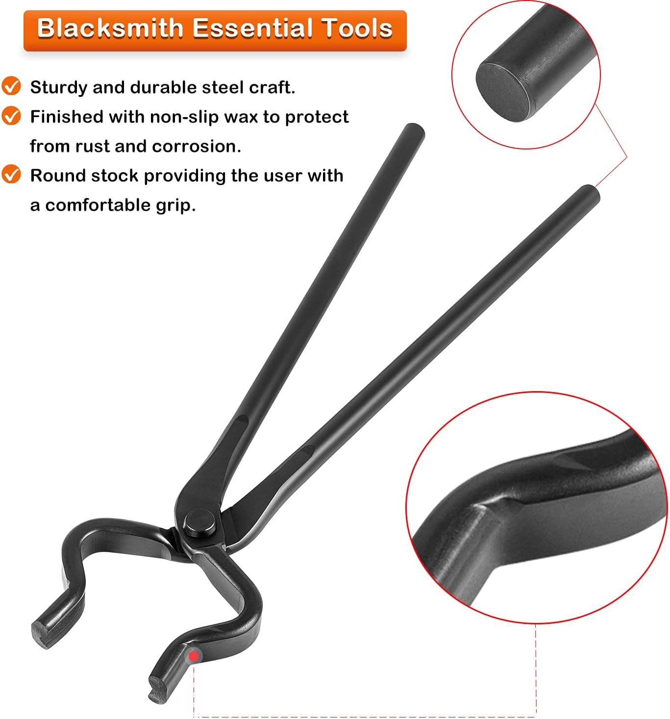 Blacksmith Tools Set - 5 Piece Tongs Kit Includes Flat, Square Jaw, Bolt, Blade, Wolf Jaw Tongs for Forging & Knife Making