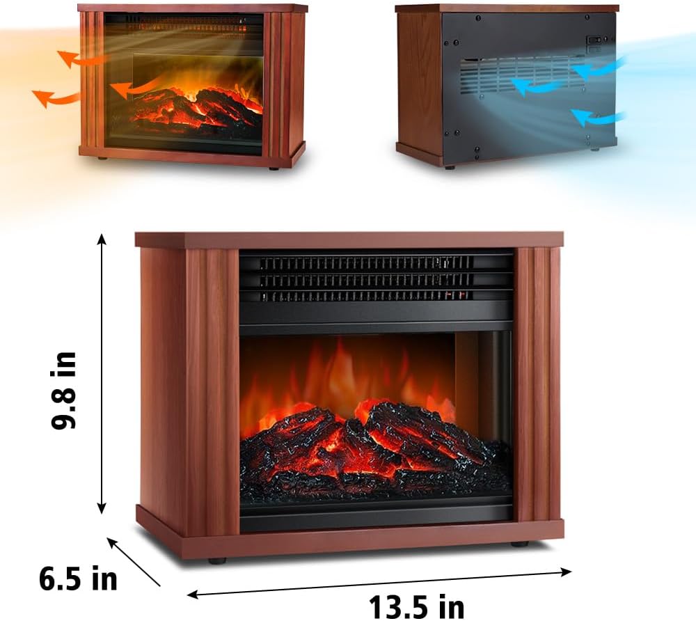 LifePlus Electric Fireplace Heater, Portable Wood Fireplace Stove with 3D Realistic Dancing Flame Effect, Tabletop Fireplace Space Heater Overheat Protection for Indoor Use Bedroom Office,1500W