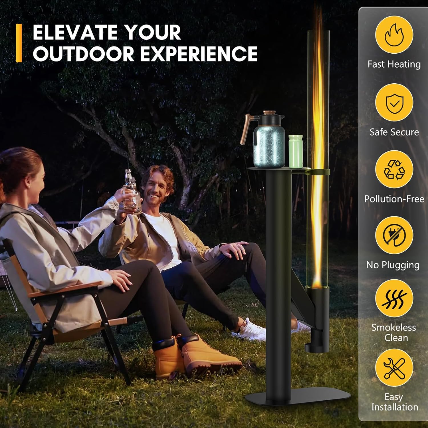 Rayzi 58 Inch Pellet Stove, Patio Heater Wood Pellet Heater, Pellet Fire Pit for Outdoor - Smokeless Wood Pellet Burning Flame, Outside Backyard Bonfire, Fireplace for Camping Patio Garden Picnic