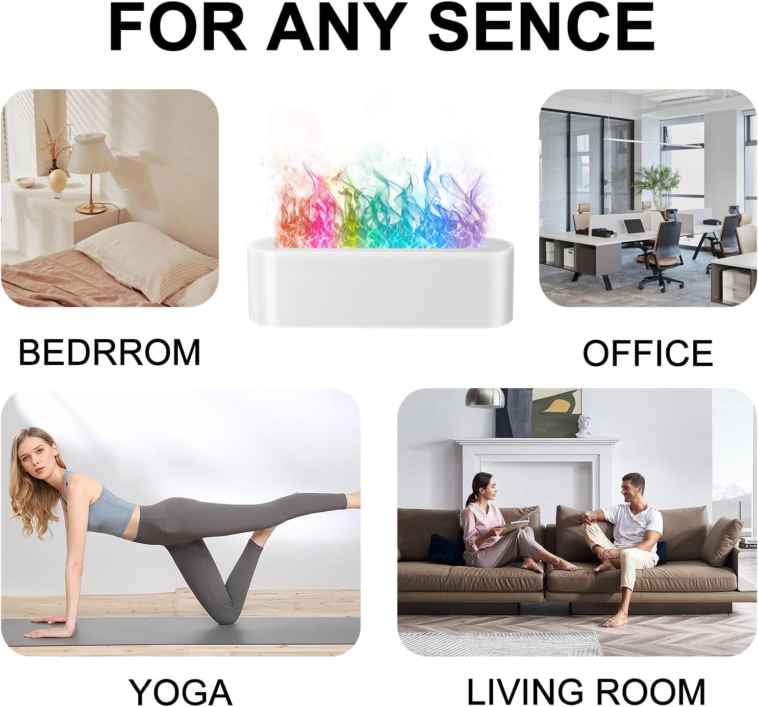 Colorful Flame Fire Diffuser Humidifier, 7 Colors Changing Oil Diffuser, Ultra-Quiet Aroma Essential Oils Aromatherapy Diffusers for Large Room, Bedroom, Office(Timeable, Waterless Auto off-150ml)