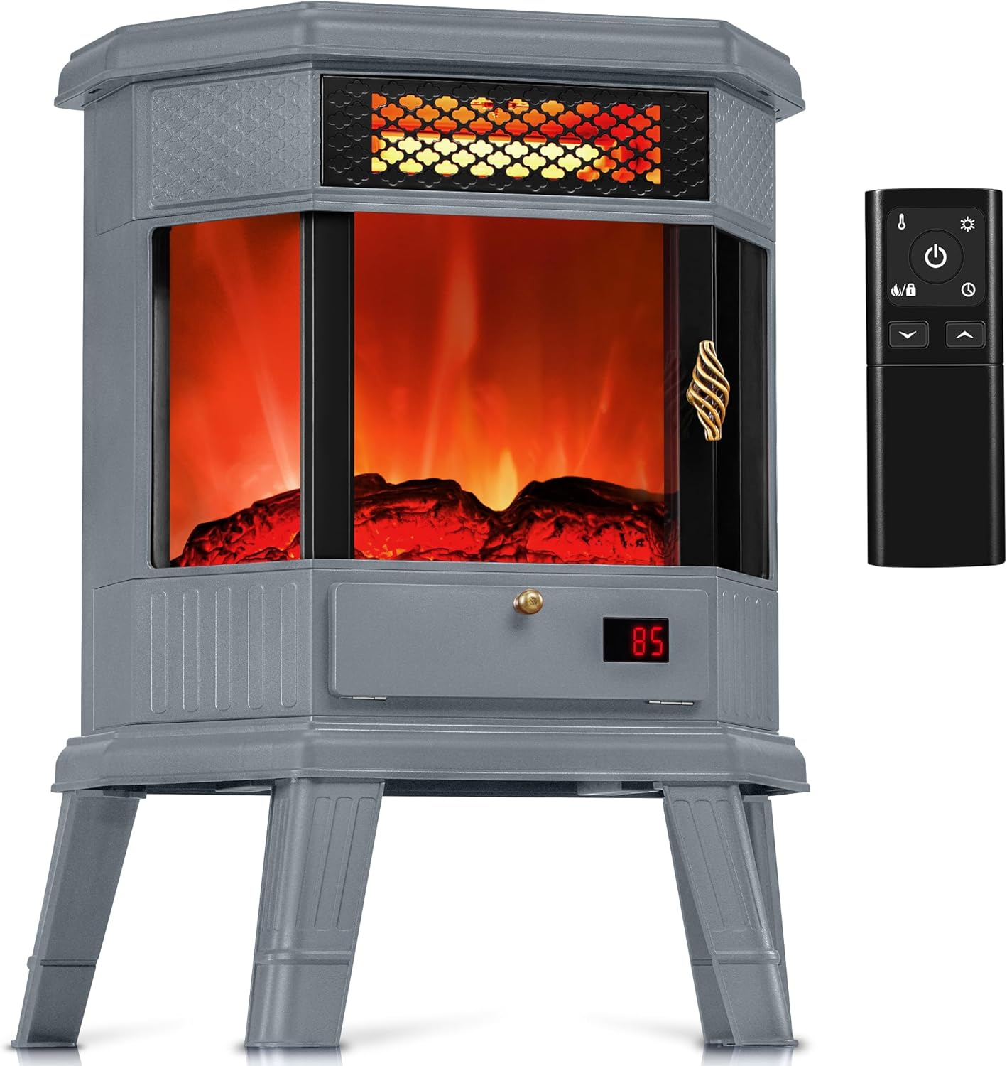 Electric Fireplace Heater 22 in Freestanding Fireplace Stove Infrared Fireplace RealSmart with 3D Flame Effect Remote Control, Timer, Overheating Protection Heater for Indoor Use Black