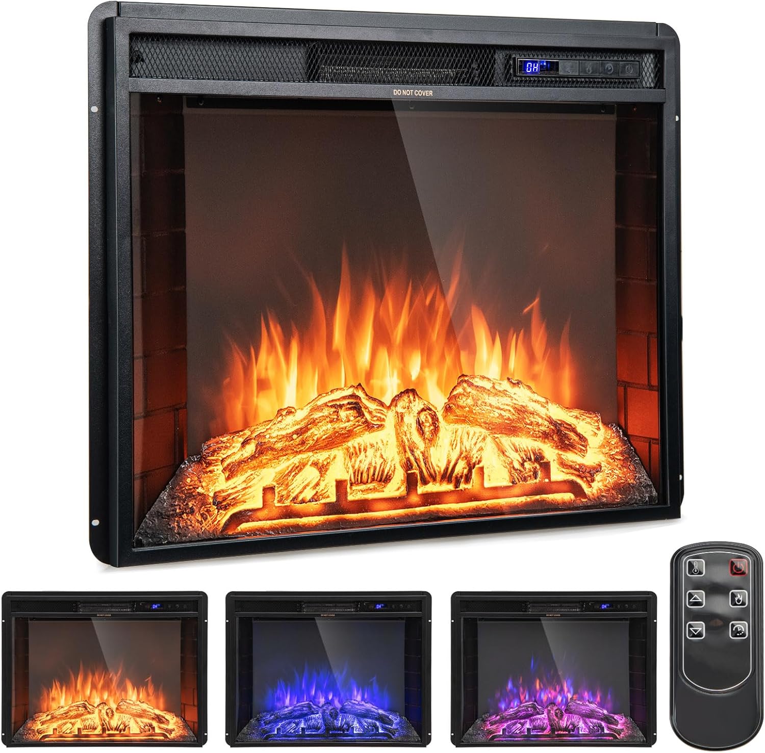 Tangkula 18 Inches Electric Fireplace Insert, Recessed 1400 W Electric Fireplace w/Adjustable Flame & Heat, Built-in Timer & Thermostat, Control Panel & Remote and Overheat Protection, Black