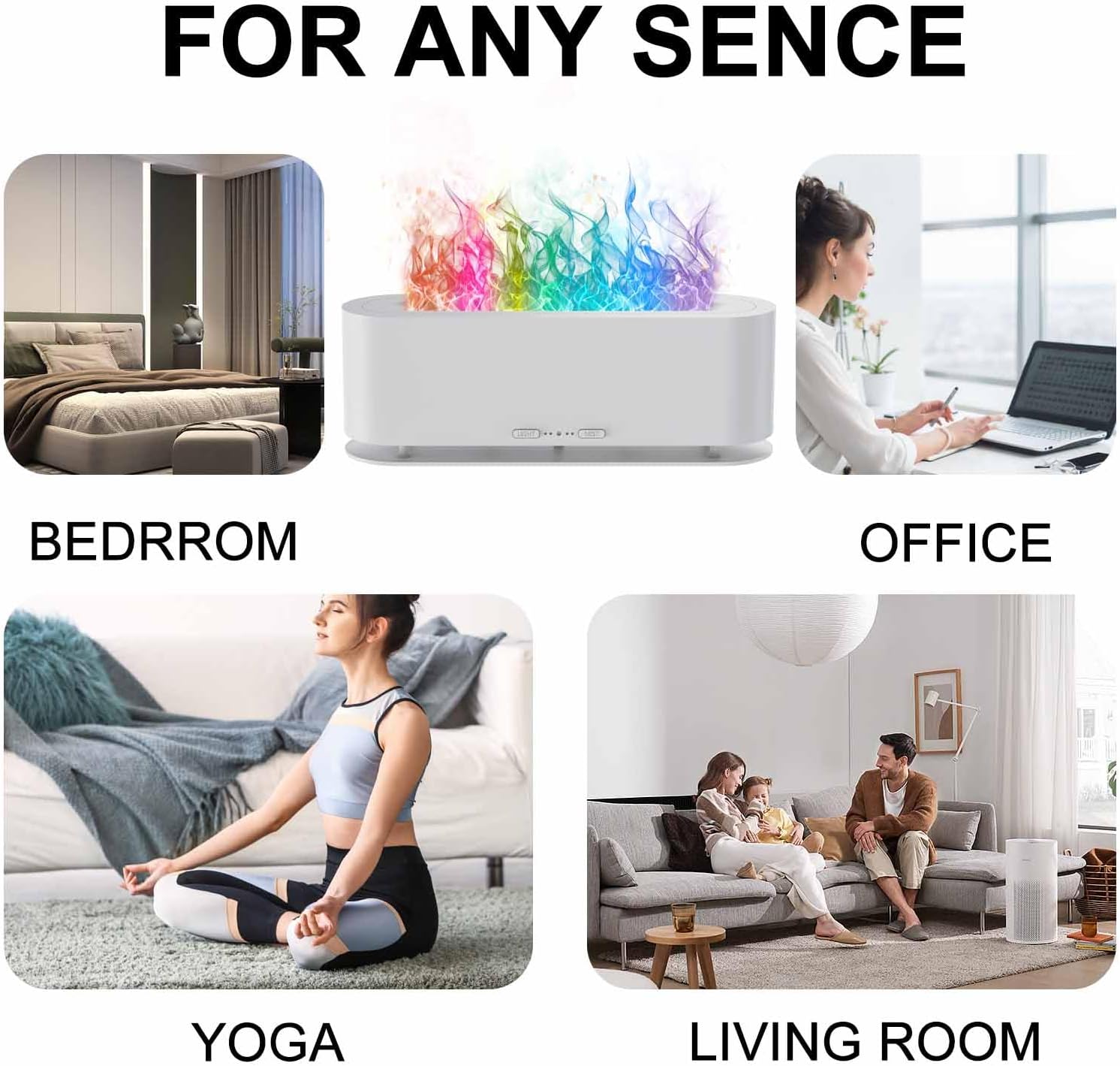 Colorful Flame Fire Diffuser Humidifier, 7 Colors Changing Oil Diffuser, Ultra-Quiet Aroma Essential Oils Aromatherapy Diffusers for Large Room, Bedroom, Office(Timeable, Waterless Auto off-150ml)