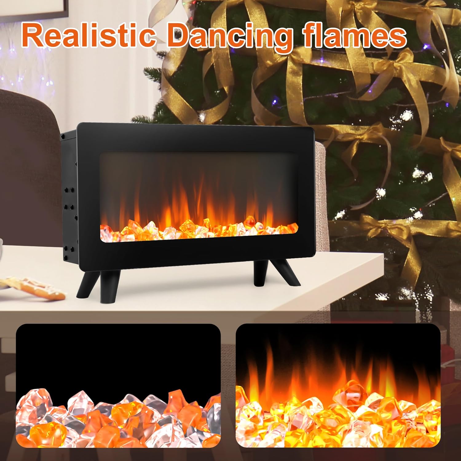 16 Small Electric Fireplace Heater - Desk Space Heater with Realistic Led 3D Flames, Freestanding Fire Places Electric Fireplace Heater for Indoor Use, 750 | 1500w, Overheating Protection