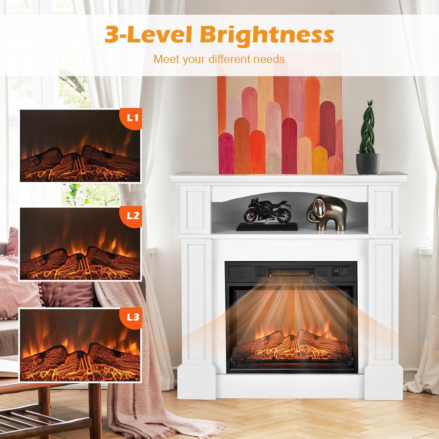 Tangkula 18 Inches Electric Fireplace Insert, Recessed 1400 W Electric Fireplace w/Adjustable Flame & Heat, Built-in Timer & Thermostat, Control Panel & Remote and Overheat Protection, Black