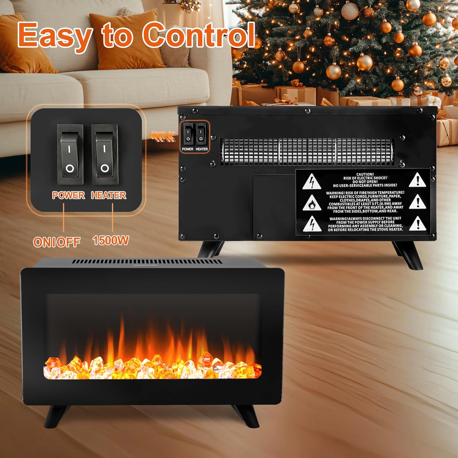 16 Small Electric Fireplace Heater - Desk Space Heater with Realistic Led 3D Flames, Freestanding Fire Places Electric Fireplace Heater for Indoor Use, 750 | 1500w, Overheating Protection