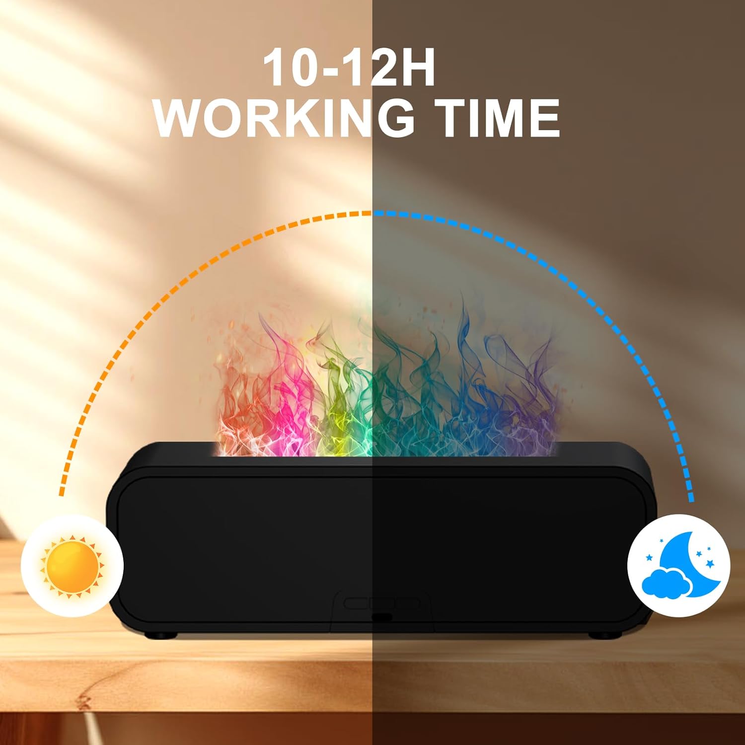 Colorful Flame Fire Diffuser Humidifier, 7 Colors Changing Oil Diffuser, Ultra-Quiet Aroma Essential Oils Aromatherapy Diffusers for Large Room, Bedroom, Office(Timeable, Waterless Auto off-150ml)