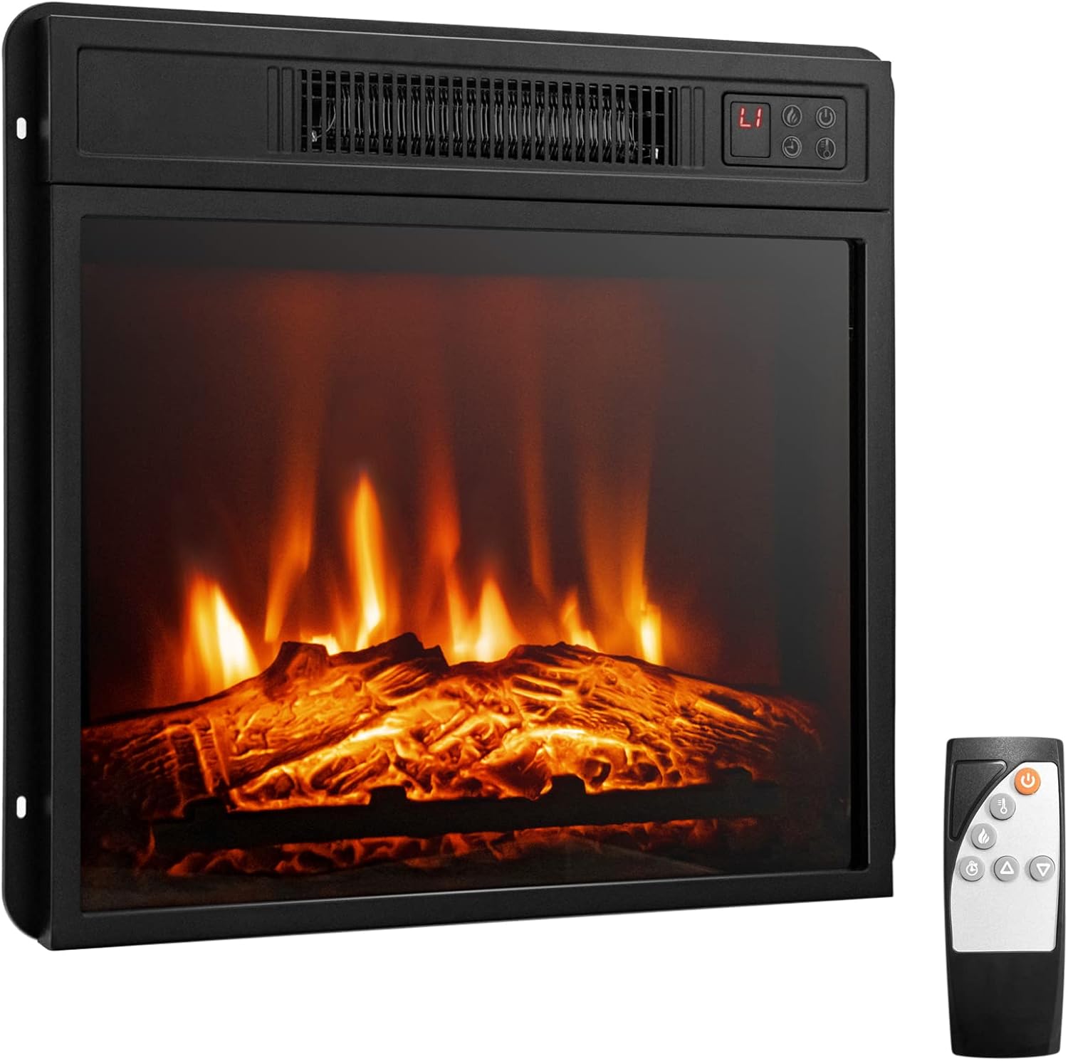 Tangkula 18 Inches Electric Fireplace Insert, Recessed 1400 W Electric Fireplace w/Adjustable Flame & Heat, Built-in Timer & Thermostat, Control Panel & Remote and Overheat Protection, Black