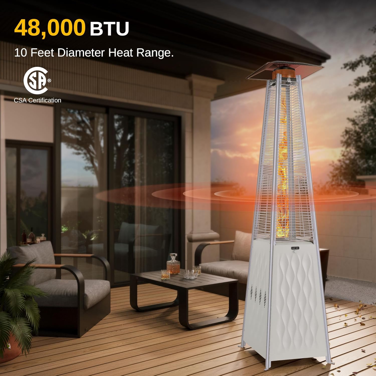 EAST OAK Pyramid Patio Heater, 48,000 BTU Outdoor Patio Heater, Quartz Glass Tube Propane Heater, Triple Protection System, With Wheels, Outdoor Heater for Commercial & Residential, Green