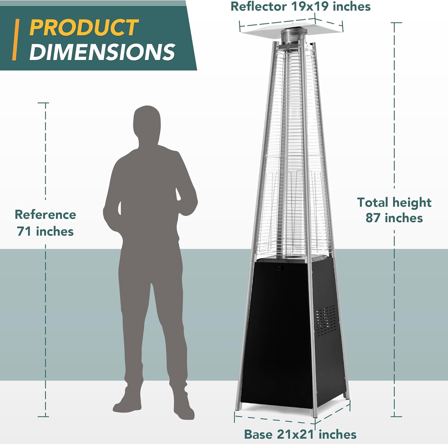 Pamapic Patio Heater with Cover, 48,000 BTU Pyramid Flame Outdoor Heater Quartz Glass Tube 87 Propane Heater