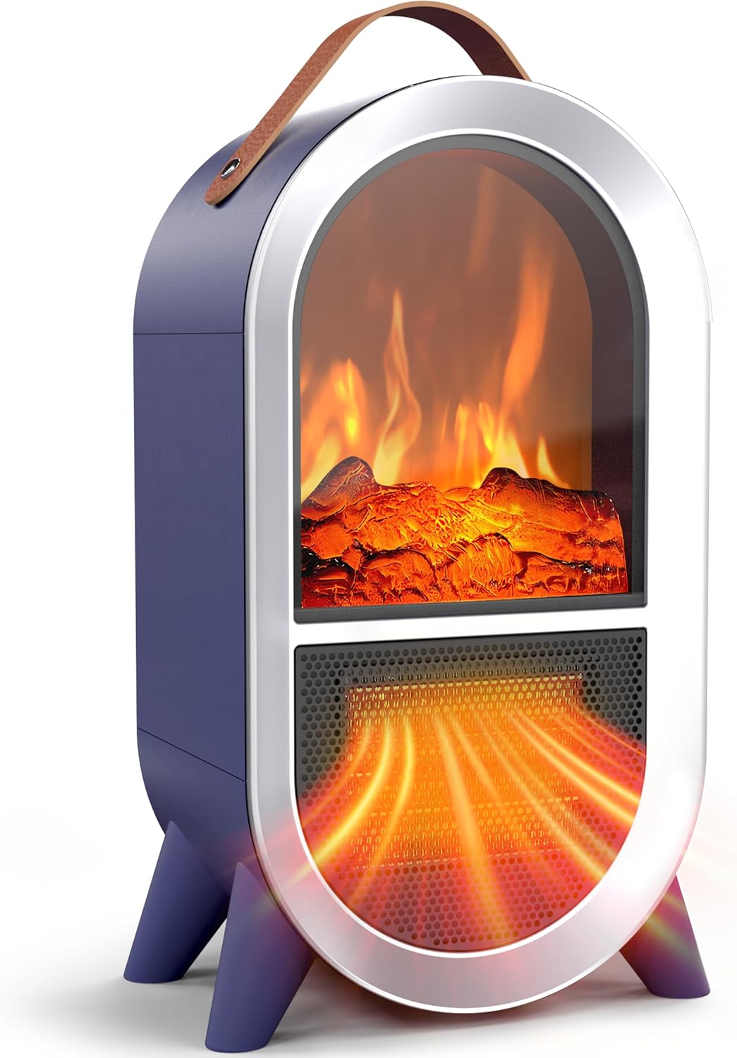 Riseon Portable Electric Fireplace Heater, 1500W/750W Mini Space Heater for Indoor Use with 3D Flame, Thermostat, Carry Handle, Overheat & Tipover Protection, for Home Office Bedroom Desk, Black