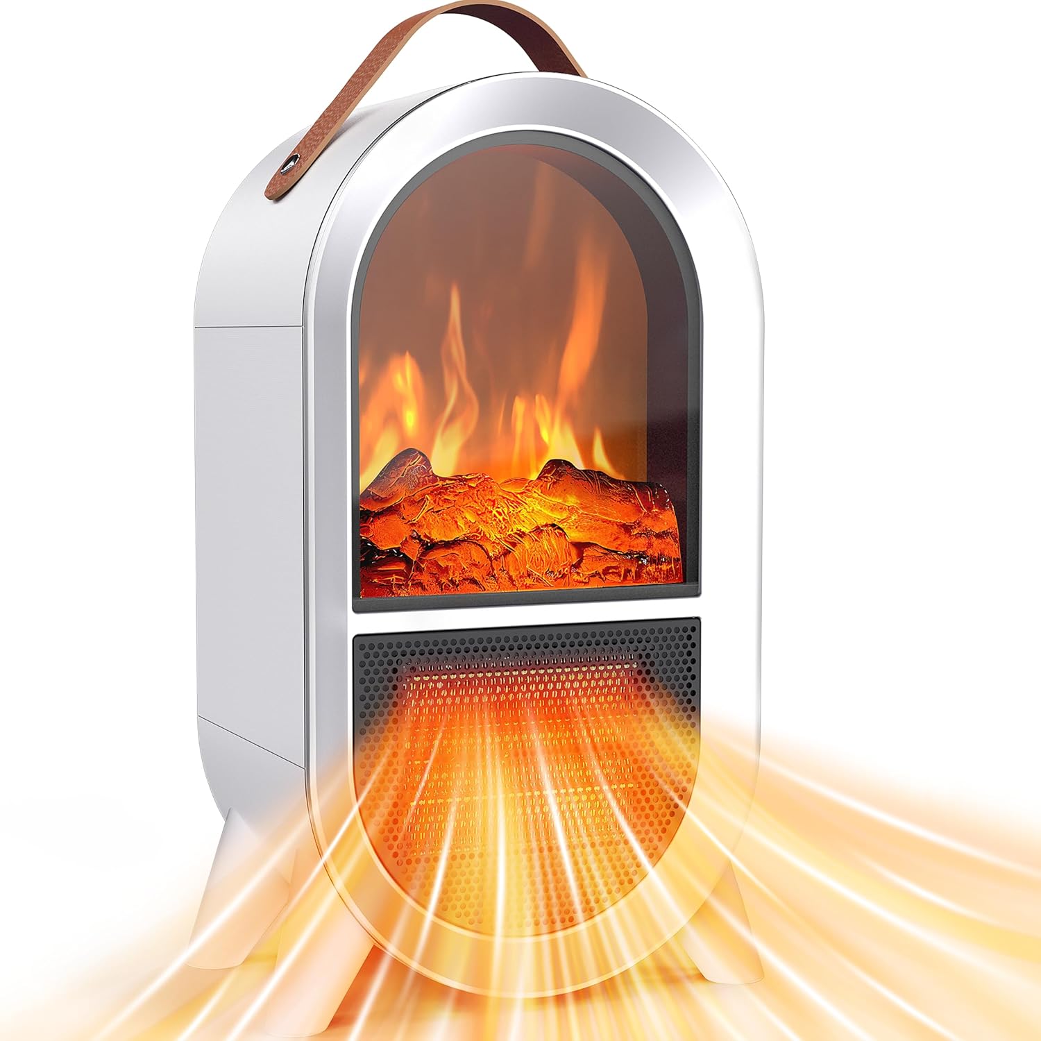 Riseon Portable Electric Fireplace Heater, 1500W/750W Mini Space Heater for Indoor Use with 3D Flame, Thermostat, Carry Handle, Overheat & Tipover Protection, for Home Office Bedroom Desk, Black