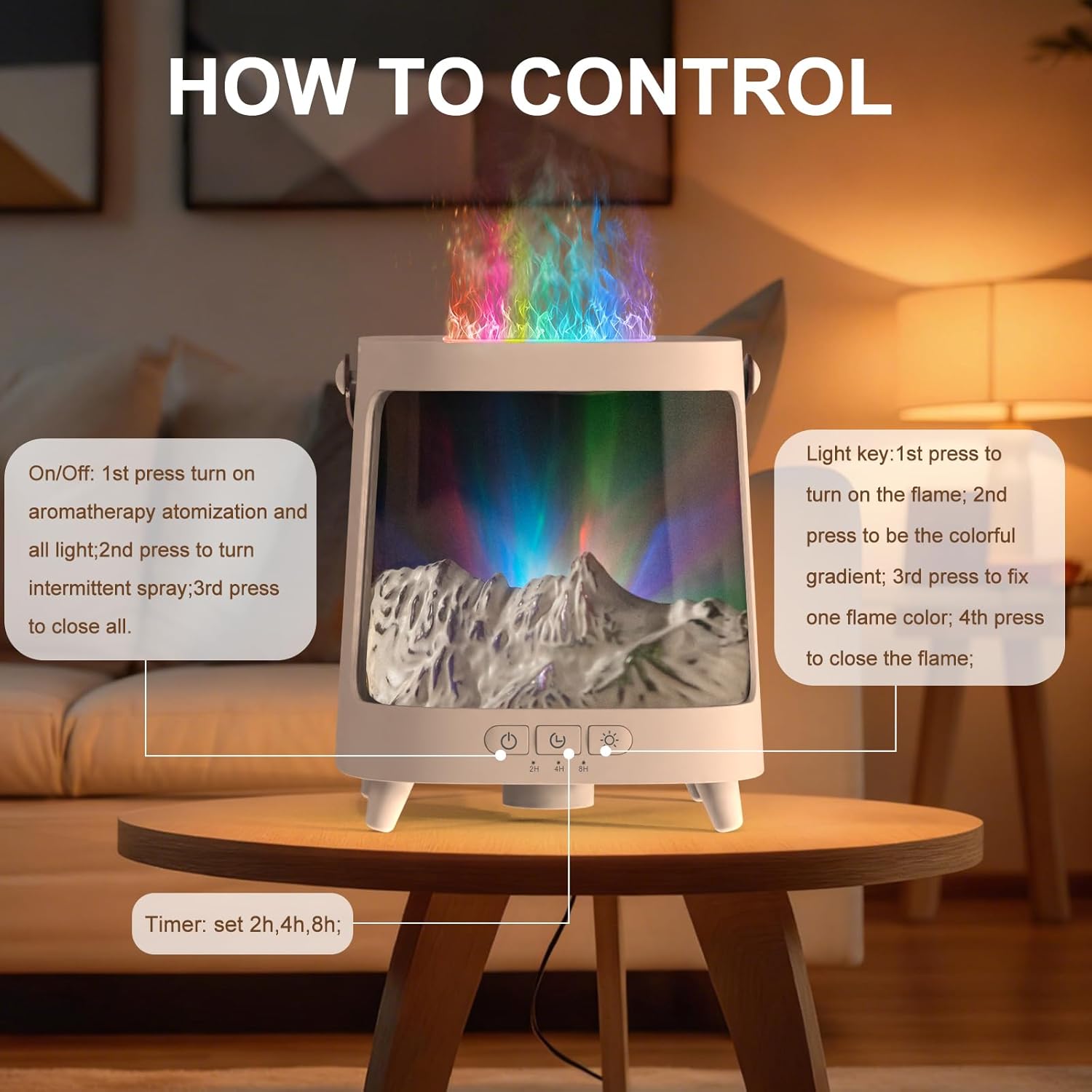 Colorful Flame Fire Diffuser Humidifier, 7 Colors Changing Oil Diffuser, Ultra-Quiet Aroma Essential Oils Aromatherapy Diffusers for Large Room, Bedroom, Office(Timeable, Waterless Auto off-150ml)