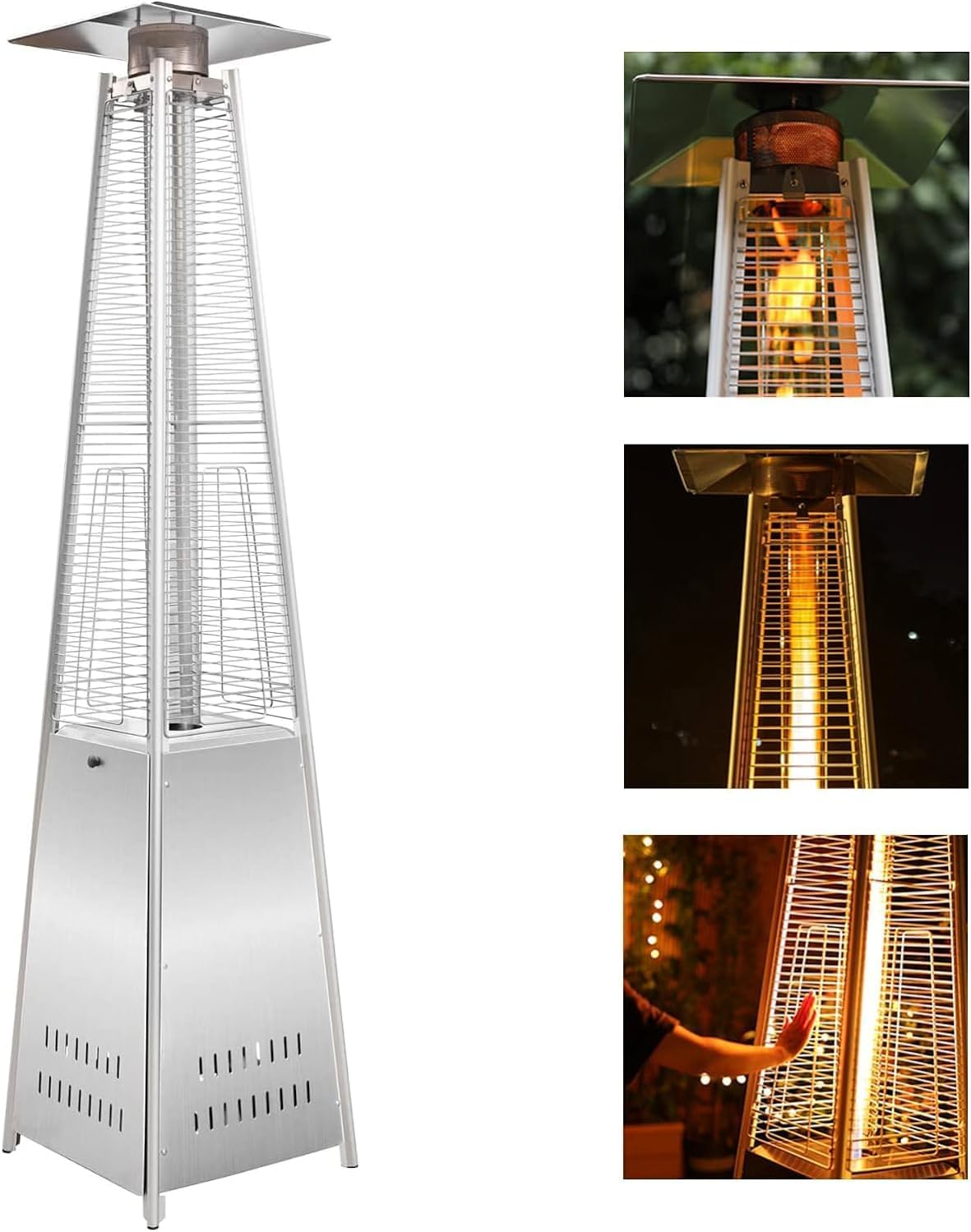 Outdoor Heater with Wheels Patio Heater Pyramid Deck Tower Patio Heaters for Outdoor Use Flame Glass Tube 42000 BTU Hammered Bronze Propane Natural Gas Tip Resist Safe ETL Black