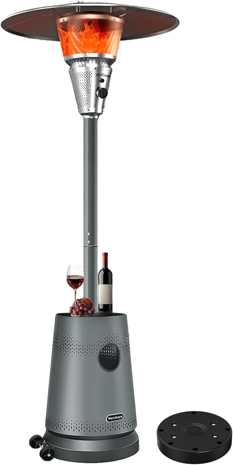 Mars Explo 50,000 BTU Patio Heater for Outdoor Use With Adjustable Heat Focusing Top, Portable Propane Patio Heater with Wheels, Stainless Steel Burner for Porch, Deck, Garden, Commercial (Brown)