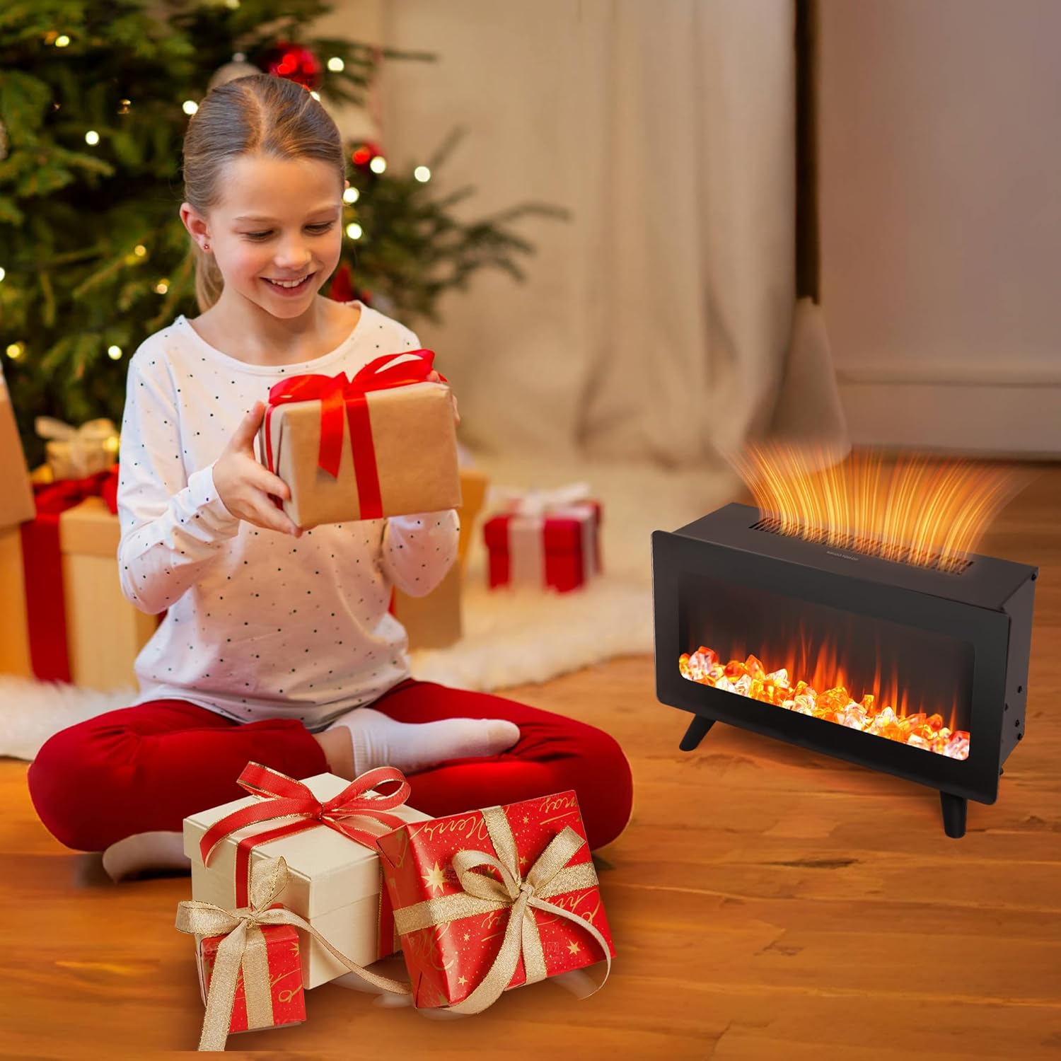 16 Small Electric Fireplace Heater - Desk Space Heater with Realistic Led 3D Flames, Freestanding Fire Places Electric Fireplace Heater for Indoor Use, 750 | 1500w, Overheating Protection