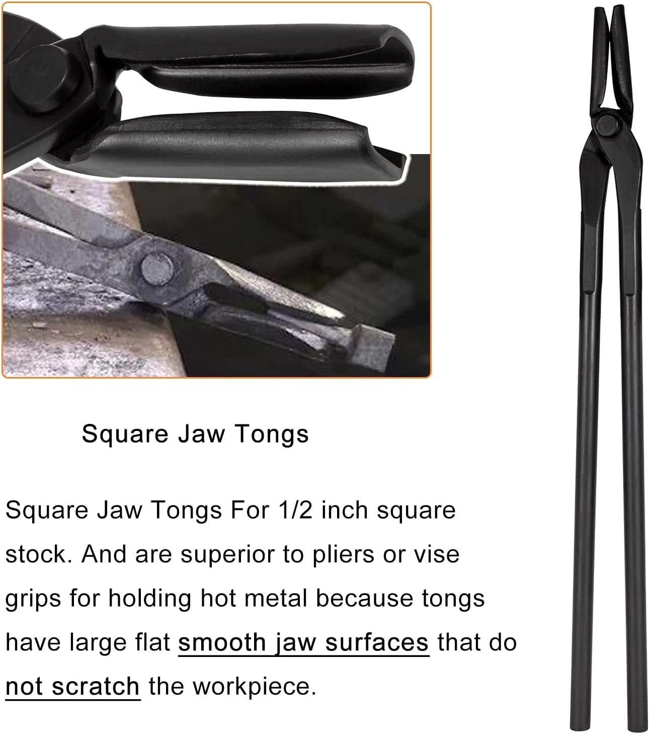 Blacksmith Tools Set - 5 Piece Tongs Kit Includes Flat, Square Jaw, Bolt, Blade, Wolf Jaw Tongs for Forging & Knife Making