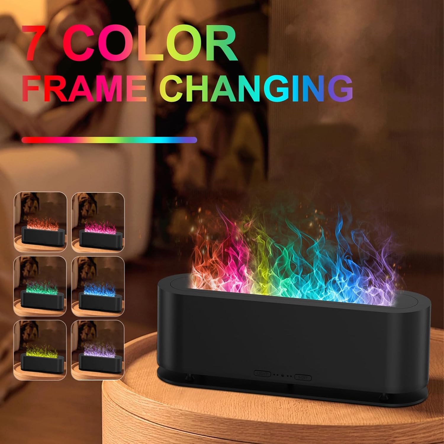 Colorful Flame Fire Diffuser Humidifier, 7 Colors Changing Oil Diffuser, Ultra-Quiet Aroma Essential Oils Aromatherapy Diffusers for Large Room, Bedroom, Office(Timeable, Waterless Auto off-150ml)