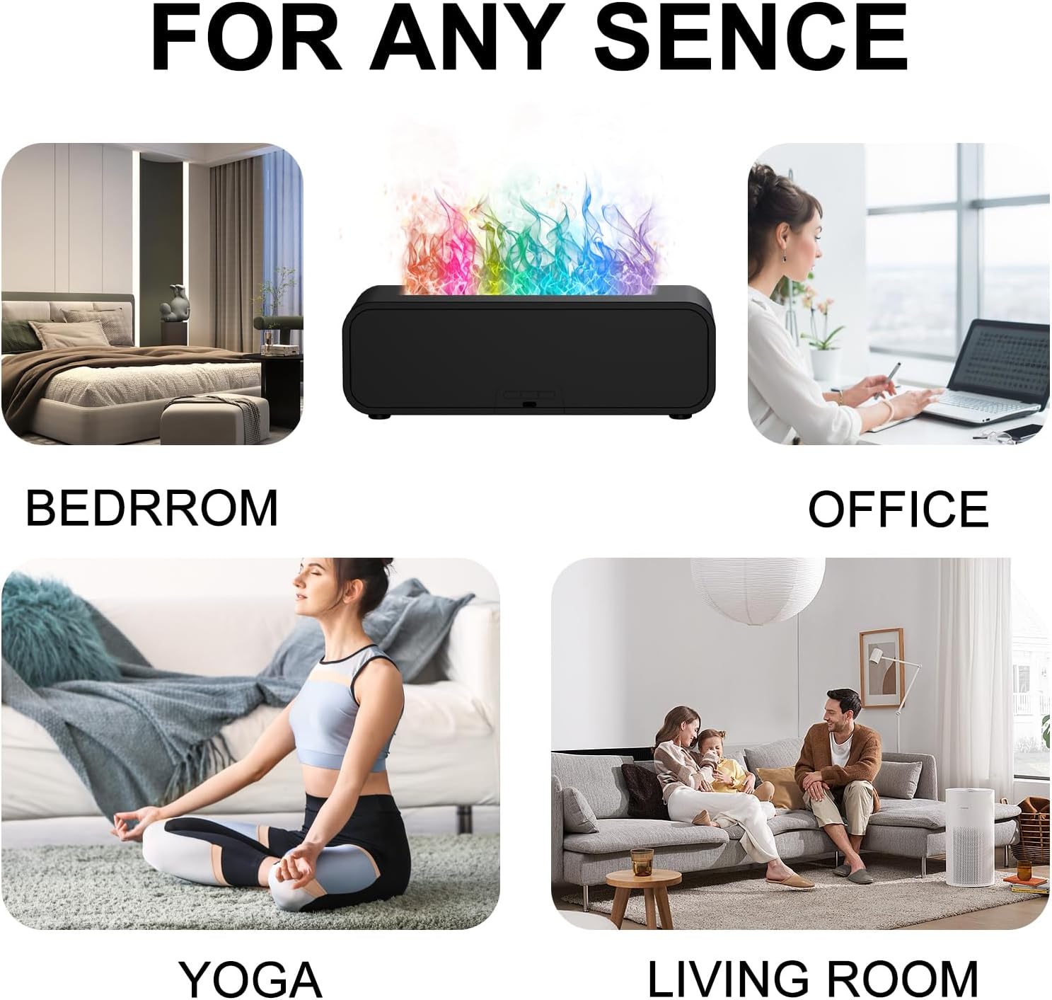 Colorful Flame Fire Diffuser Humidifier, 7 Colors Changing Oil Diffuser, Ultra-Quiet Aroma Essential Oils Aromatherapy Diffusers for Large Room, Bedroom, Office(Timeable, Waterless Auto off-150ml)