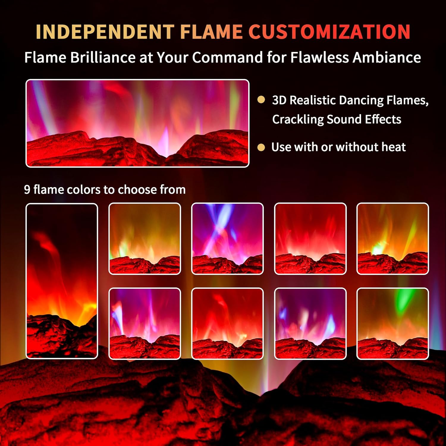 Electric Fireplace Heater 22 in Freestanding Fireplace Stove Infrared Fireplace RealSmart with 3D Flame Effect Remote Control, Timer, Overheating Protection Heater for Indoor Use Black