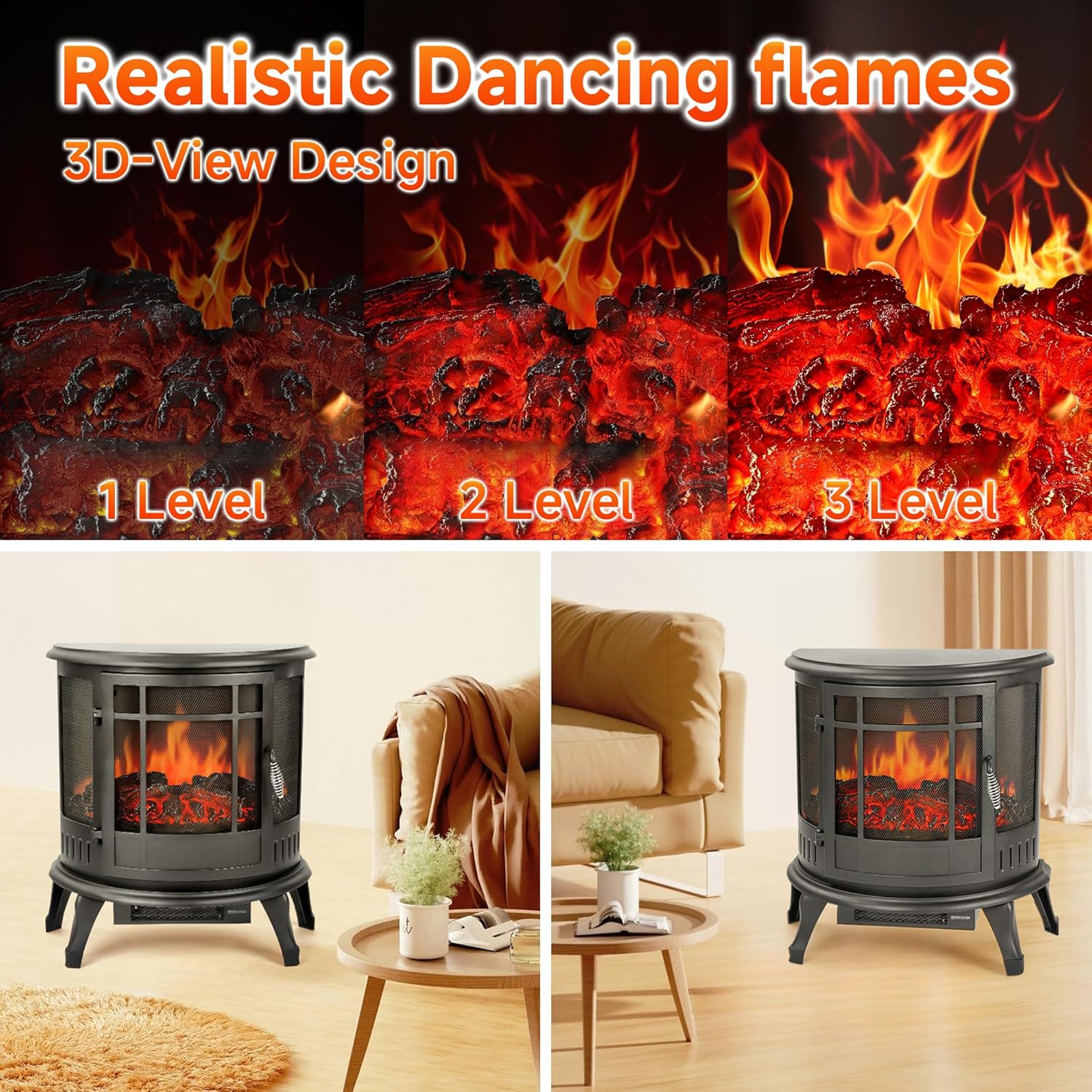 16 Small Electric Fireplace Heater - Desk Space Heater with Realistic Led 3D Flames, Freestanding Fire Places Electric Fireplace Heater for Indoor Use, 750 | 1500w, Overheating Protection
