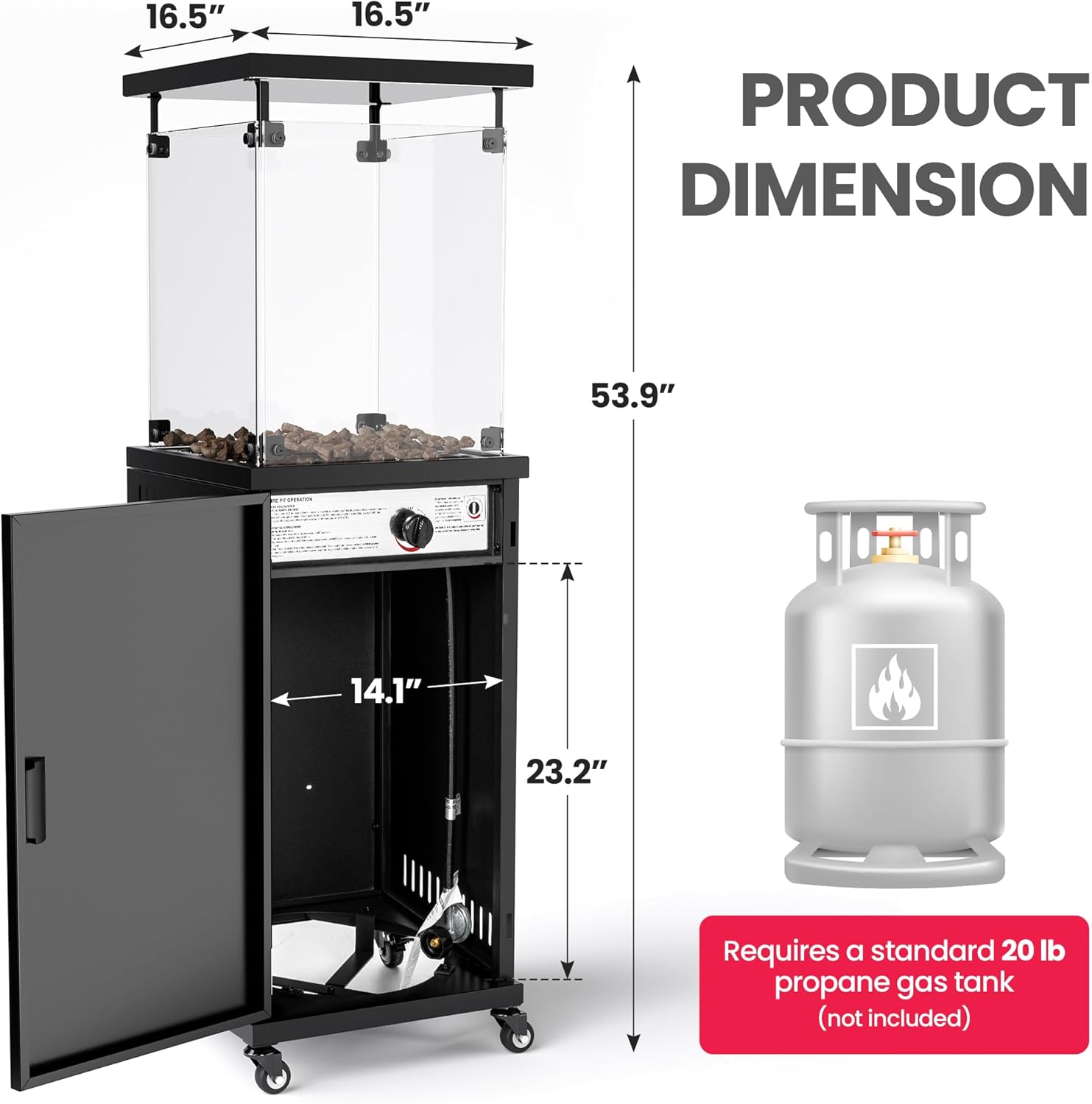 Pamapic Patio Heater with Cover, 48,000 BTU Pyramid Flame Outdoor Heater Quartz Glass Tube 87 Propane Heater