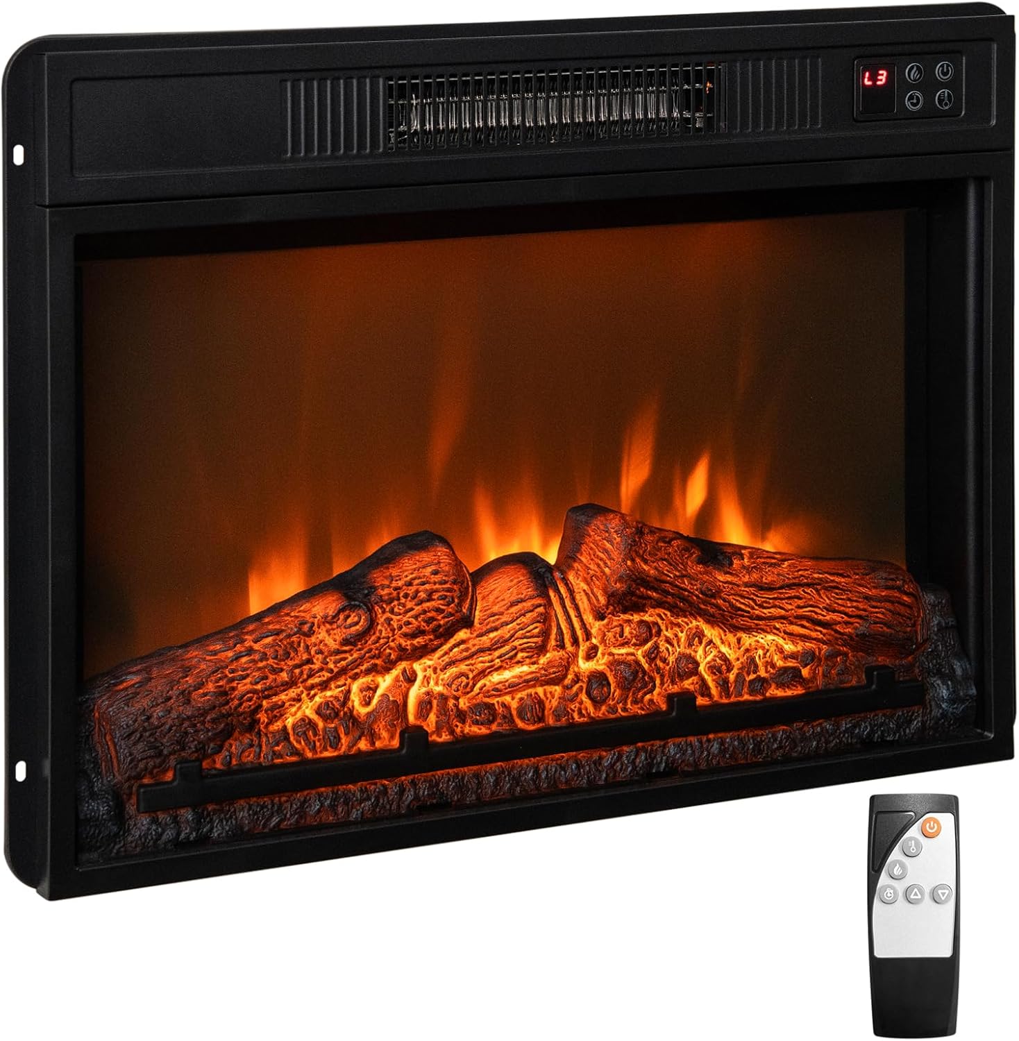 Tangkula 18 Inches Electric Fireplace Insert, Recessed 1400 W Electric Fireplace w/Adjustable Flame & Heat, Built-in Timer & Thermostat, Control Panel & Remote and Overheat Protection, Black