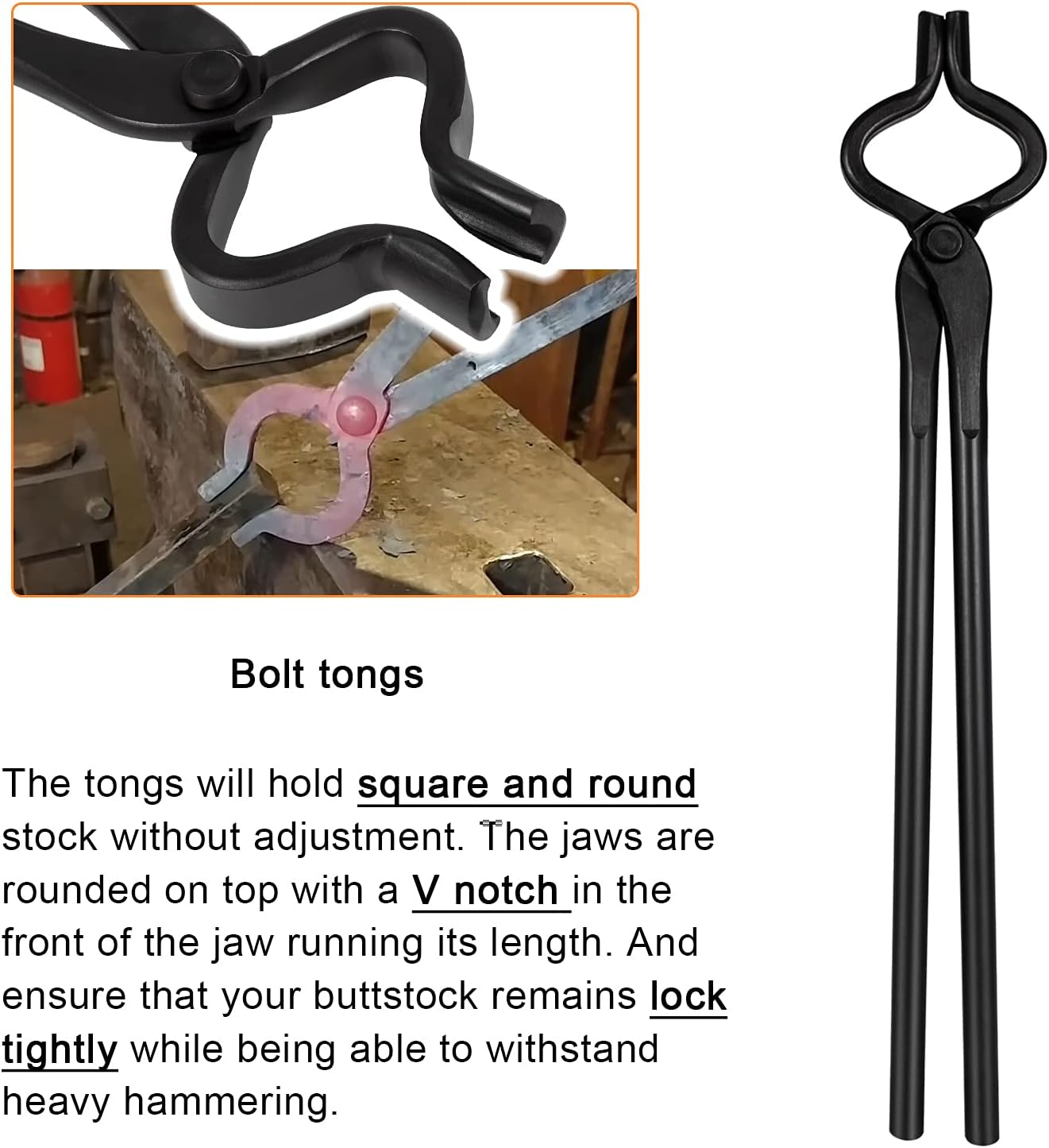 Blacksmith Tools Set - 5 Piece Tongs Kit Includes Flat, Square Jaw, Bolt, Blade, Wolf Jaw Tongs for Forging & Knife Making