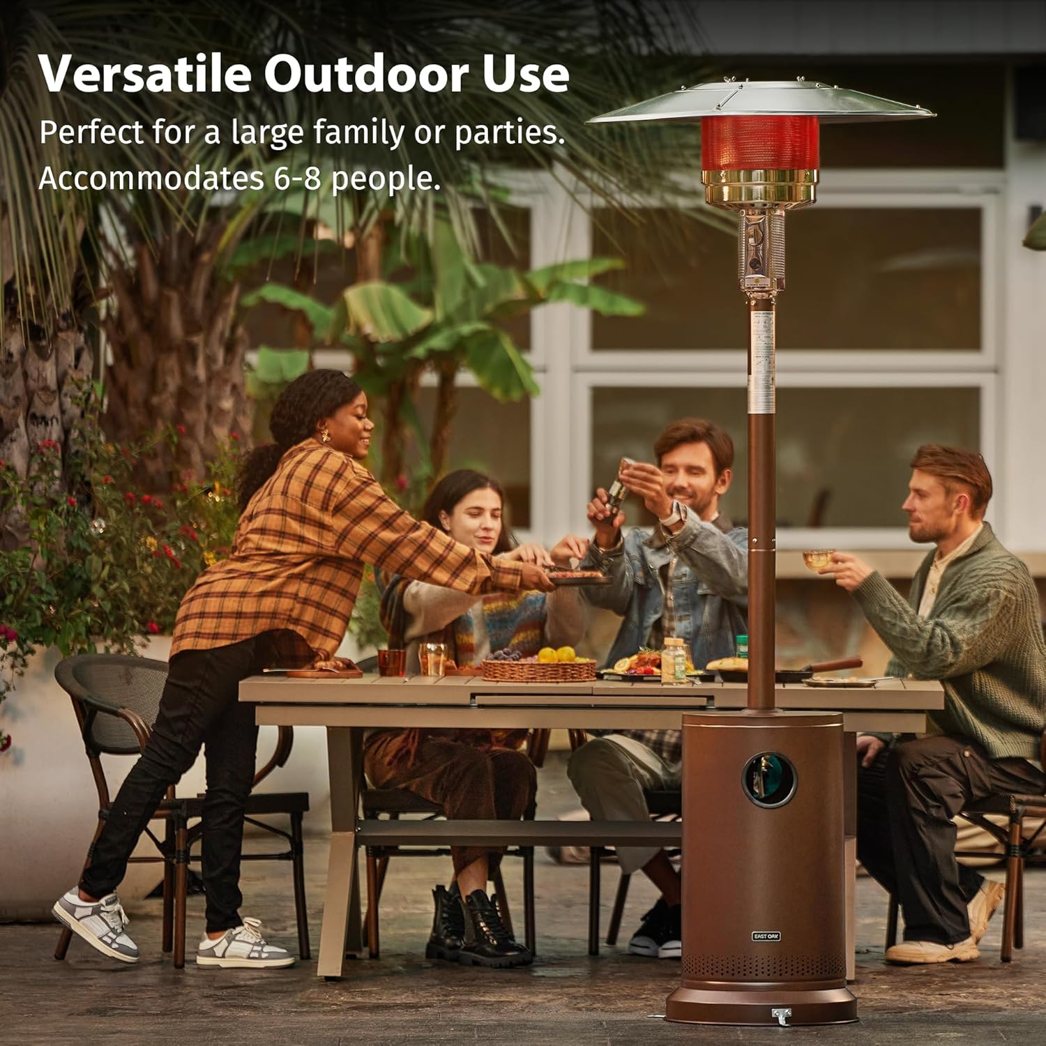 EAST OAK 50,000 BTU Patio Heater for Outdoor Use with Round Table Design, Double-Layer Stainless Steel Burner, Wheels, Triple Protection System, Outdoor Heater for Home and Residential, Black