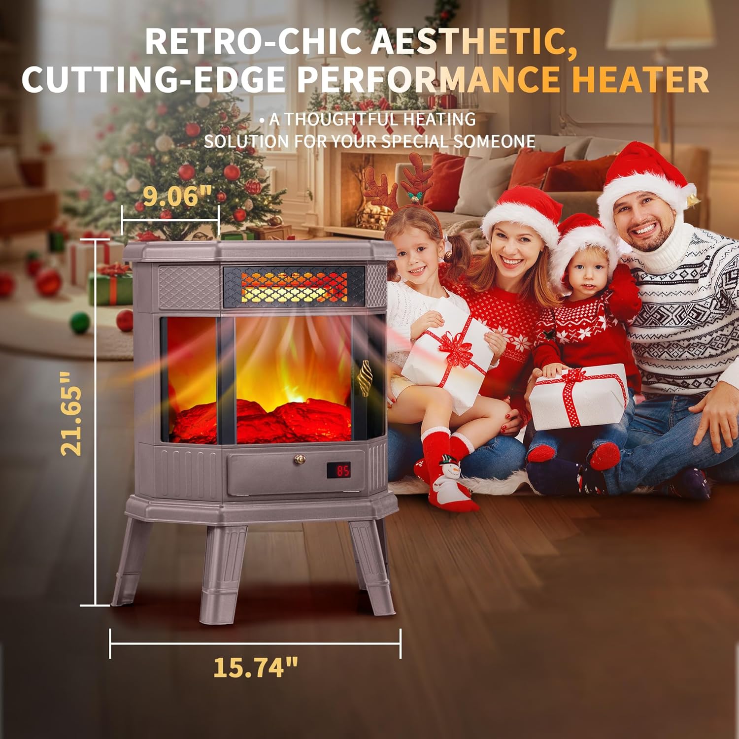 Electric Fireplace Heater 22 in Freestanding Fireplace Stove Infrared Fireplace RealSmart with 3D Flame Effect Remote Control, Timer, Overheating Protection Heater for Indoor Use Black