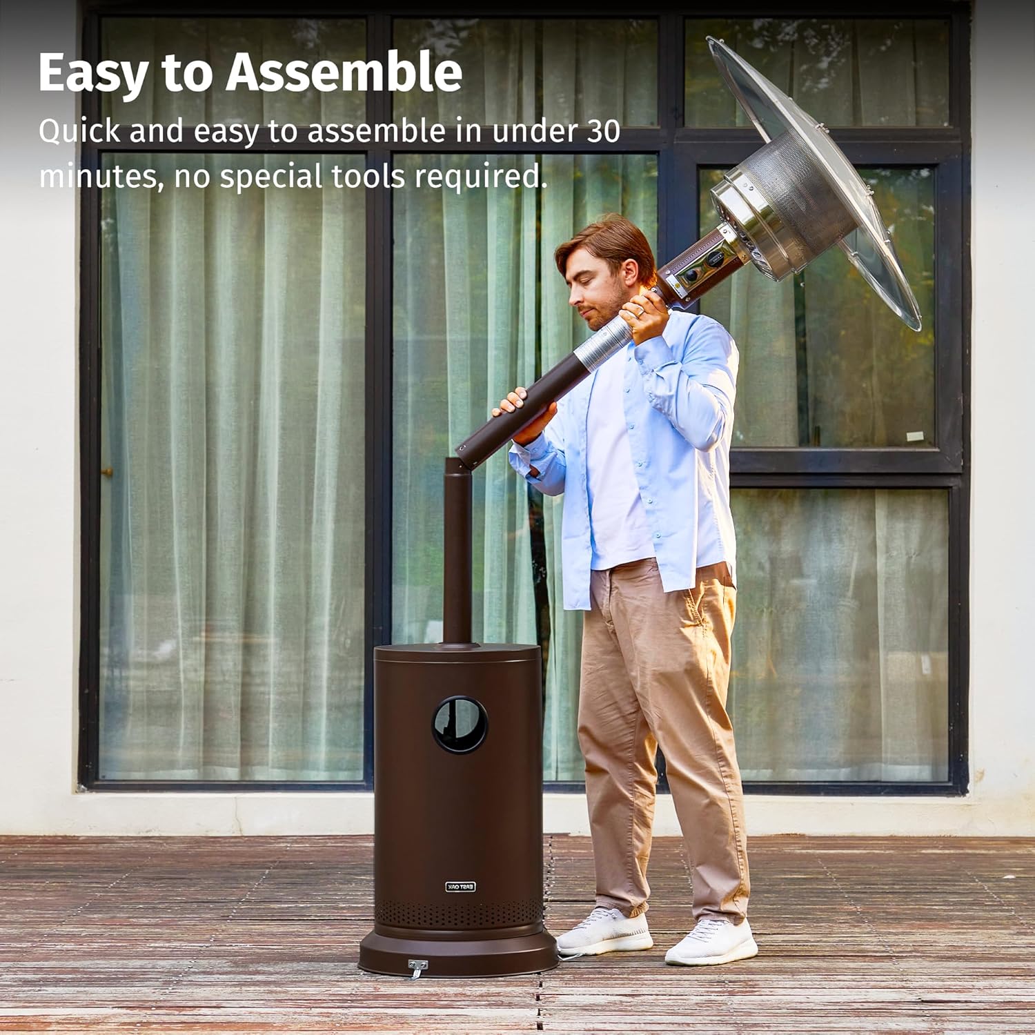 EAST OAK 50,000 BTU Patio Heater for Outdoor Use with Round Table Design, Double-Layer Stainless Steel Burner, Wheels, Triple Protection System, Outdoor Heater for Home and Residential, Black