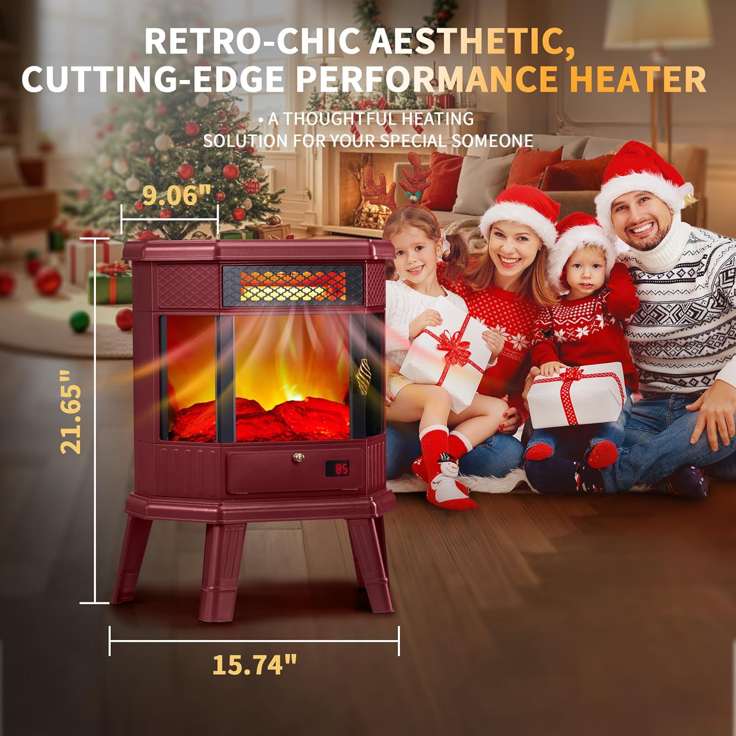 Electric Fireplace Heater 22 in Freestanding Fireplace Stove Infrared Fireplace RealSmart with 3D Flame Effect Remote Control, Timer, Overheating Protection Heater for Indoor Use Black