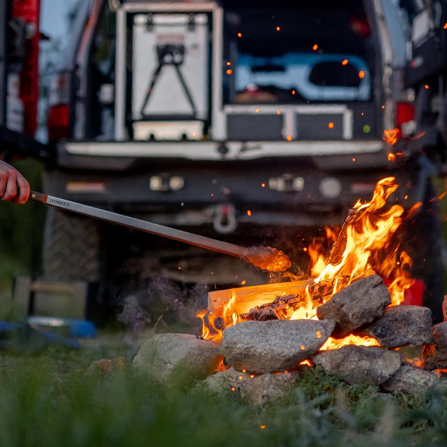 Donkey Long Tong BBQ Tongs 32 inch Extra Long Grill Tongs - - Stainless Steel, Locking Tongs, Bottle Opener, Wooden Handles, Premium Tongs