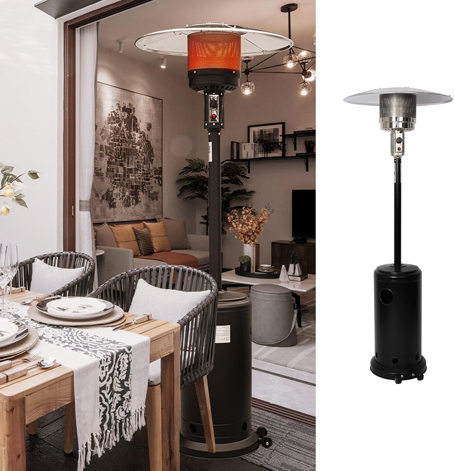 Outdoor Heater with Wheels Patio Heater Pyramid Deck Tower Patio Heaters for Outdoor Use Flame Glass Tube 42000 BTU Hammered Bronze Propane Natural Gas Tip Resist Safe ETL Black