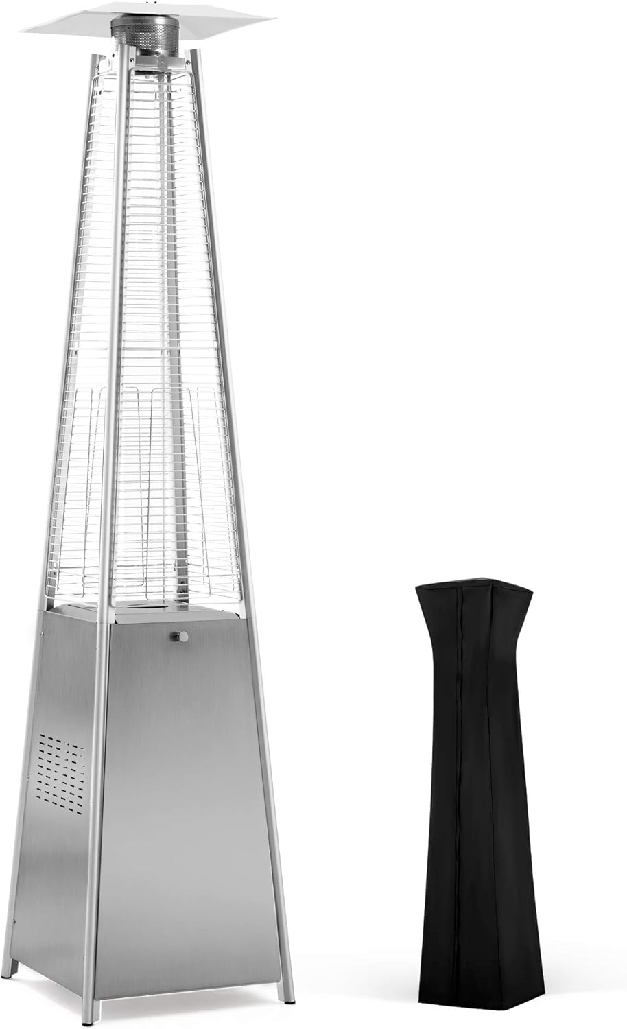 Pamapic Patio Heater with Cover, 48,000 BTU Pyramid Flame Outdoor Heater Quartz Glass Tube 87 Propane Heater