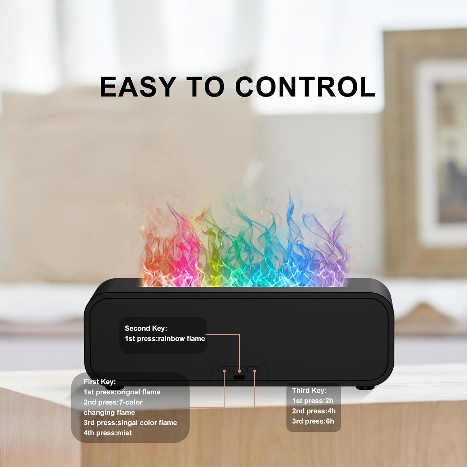 Colorful Flame Fire Diffuser Humidifier, 7 Colors Changing Oil Diffuser, Ultra-Quiet Aroma Essential Oils Aromatherapy Diffusers for Large Room, Bedroom, Office(Timeable, Waterless Auto off-150ml)