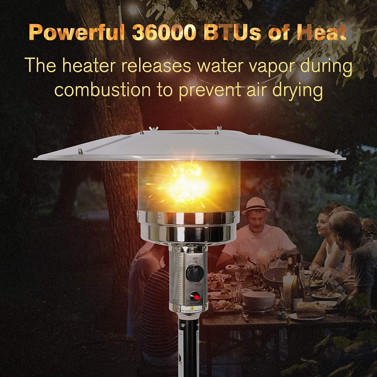 Outdoor Heater with Wheels Patio Heater Pyramid Deck Tower Patio Heaters for Outdoor Use Flame Glass Tube 42000 BTU Hammered Bronze Propane Natural Gas Tip Resist Safe ETL Black