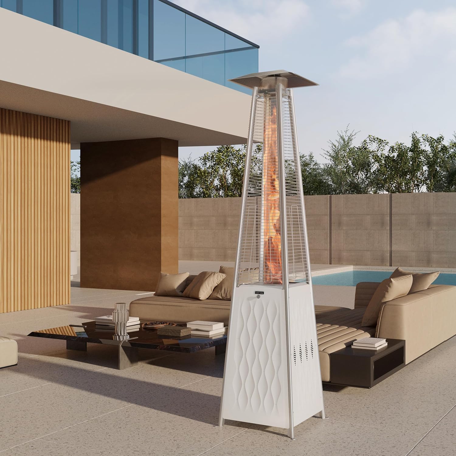 EAST OAK Pyramid Patio Heater, 48,000 BTU Outdoor Patio Heater, Quartz Glass Tube Propane Heater, Triple Protection System, With Wheels, Outdoor Heater for Commercial & Residential, Green