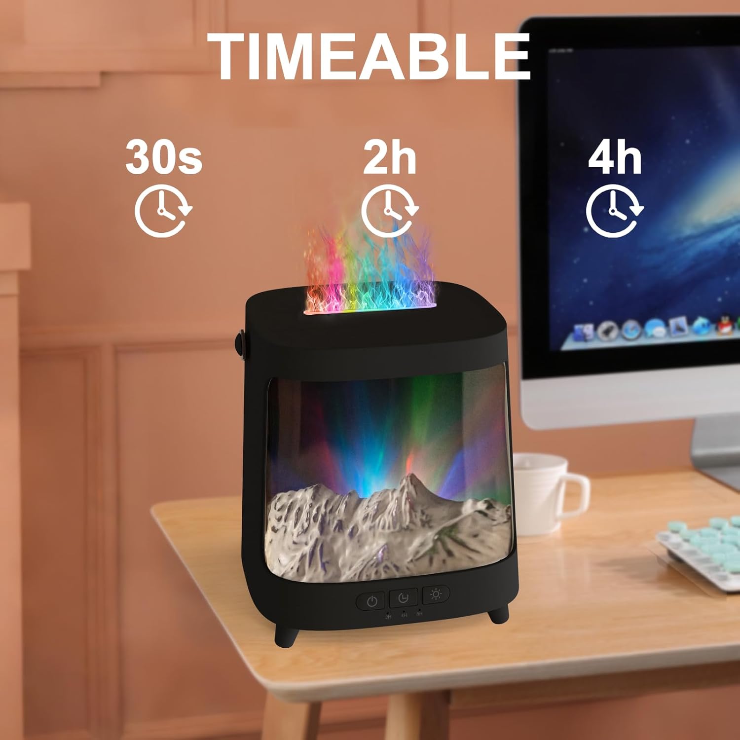 Colorful Flame Fire Diffuser Humidifier, 7 Colors Changing Oil Diffuser, Ultra-Quiet Aroma Essential Oils Aromatherapy Diffusers for Large Room, Bedroom, Office(Timeable, Waterless Auto off-150ml)