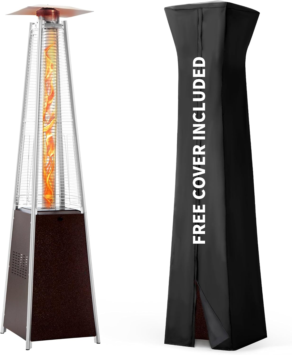 Pamapic Patio Heater with Cover, 48,000 BTU Pyramid Flame Outdoor Heater Quartz Glass Tube 87 Propane Heater