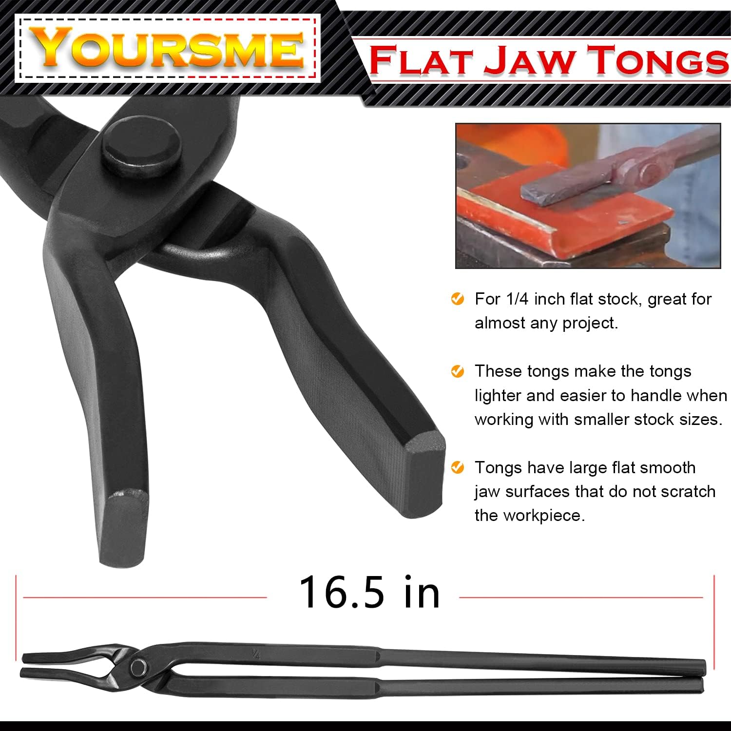 Blacksmith Tongs Knife Making Tongs Set 1/4 Flat Jaw, Pick Up, Scroll Tongs & 3/8 1/2 5/8 V-Bit Assembled Bladesmith Steel Forge Tongs Anvil Blacksmithing Tongs (6 Tongs)
