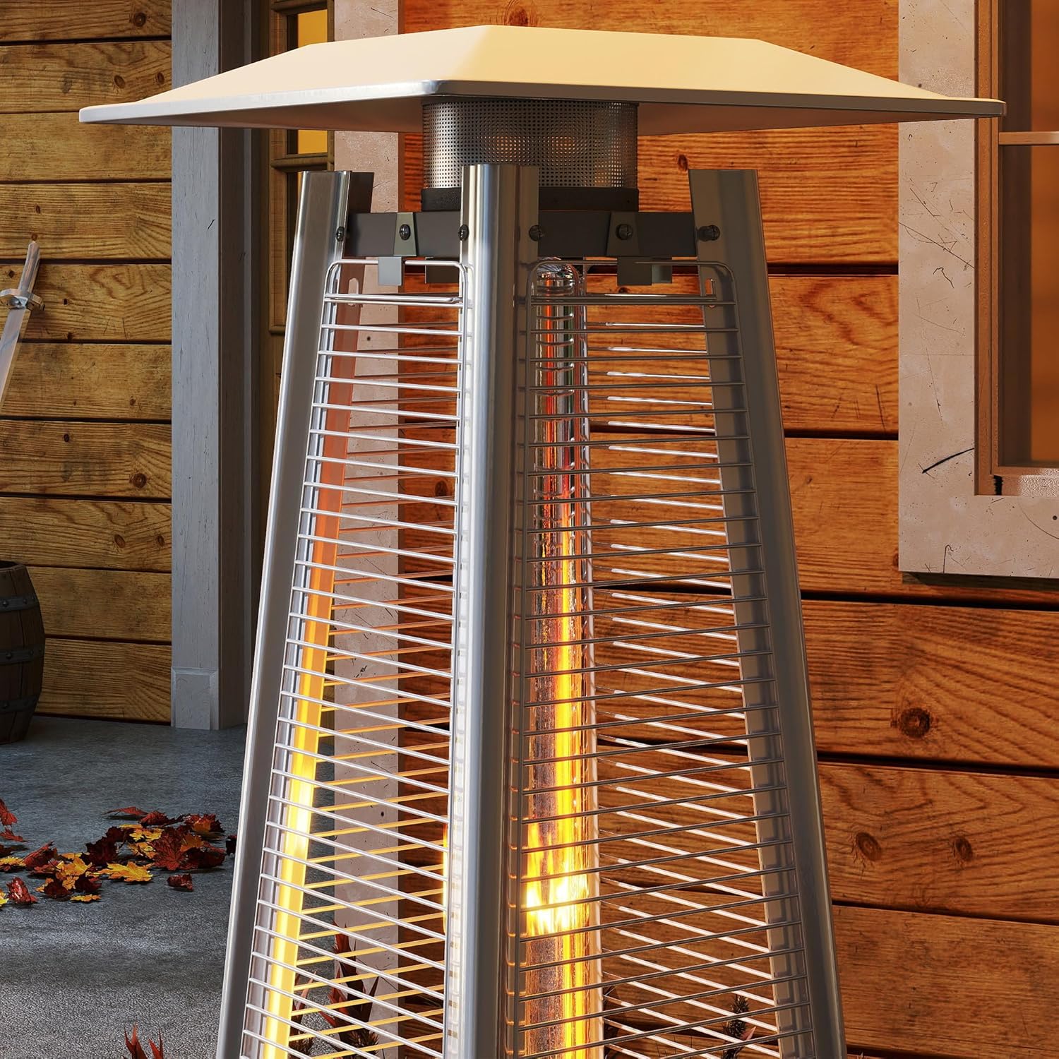 Outdoor Heater with Wheels Patio Heater Pyramid Deck Tower Patio Heaters for Outdoor Use Flame Glass Tube 42000 BTU Hammered Bronze Propane Natural Gas Tip Resist Safe ETL Black