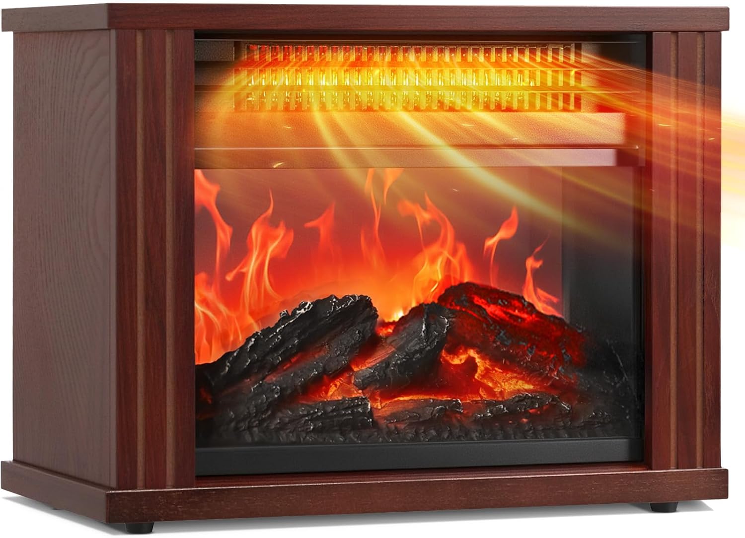 LifePlus Electric Fireplace Heater, Portable Wood Fireplace Stove with 3D Realistic Dancing Flame Effect, Tabletop Fireplace Space Heater Overheat Protection for Indoor Use Bedroom Office,1500W