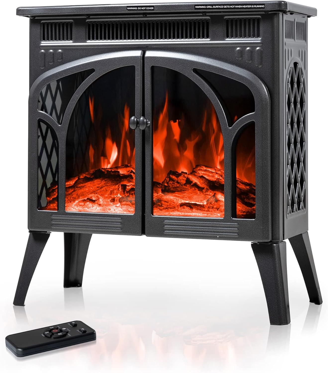 Electactic 24Inch Electric Fireplace Stove , Free-Standing Infrared Fireplace Stove, Controllable 3D Flame, 4 Variable Flame&Log Colors, 1500w, 5100BTU, Black (S230B-BLACK), 23.5L X 10.7W X 24.3H