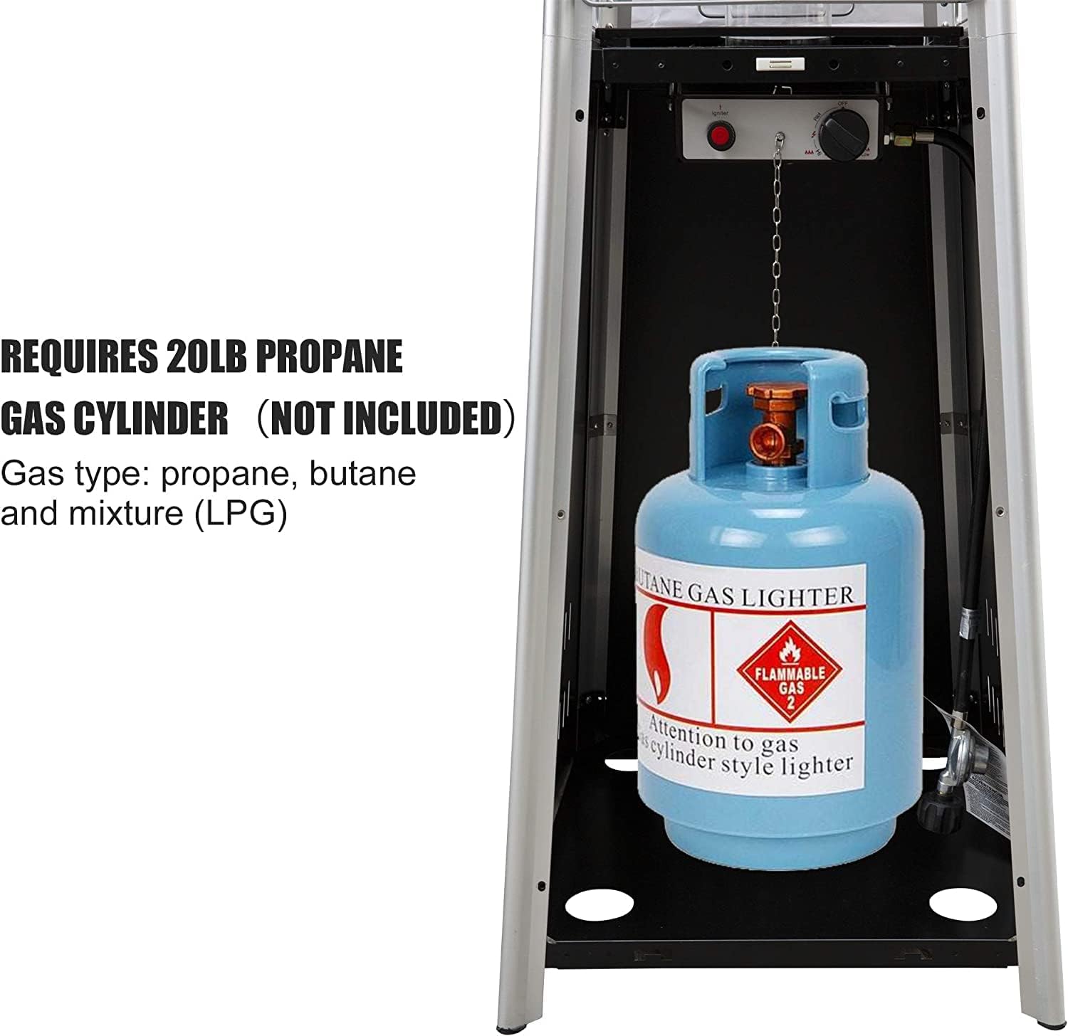 Outdoor Heater with Wheels Patio Heater Pyramid Deck Tower Patio Heaters for Outdoor Use Flame Glass Tube 42000 BTU Hammered Bronze Propane Natural Gas Tip Resist Safe ETL Black