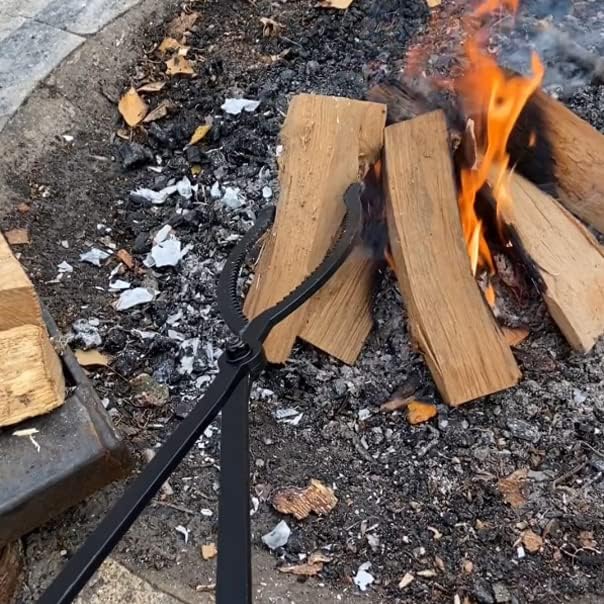 Heavy Duty Fire Tongs Set, 28 inch Fire Poker and Log Grabber Set for Fireplace and Camping Fire Pit Use, Portable Rustproof Safely Firewood Tools