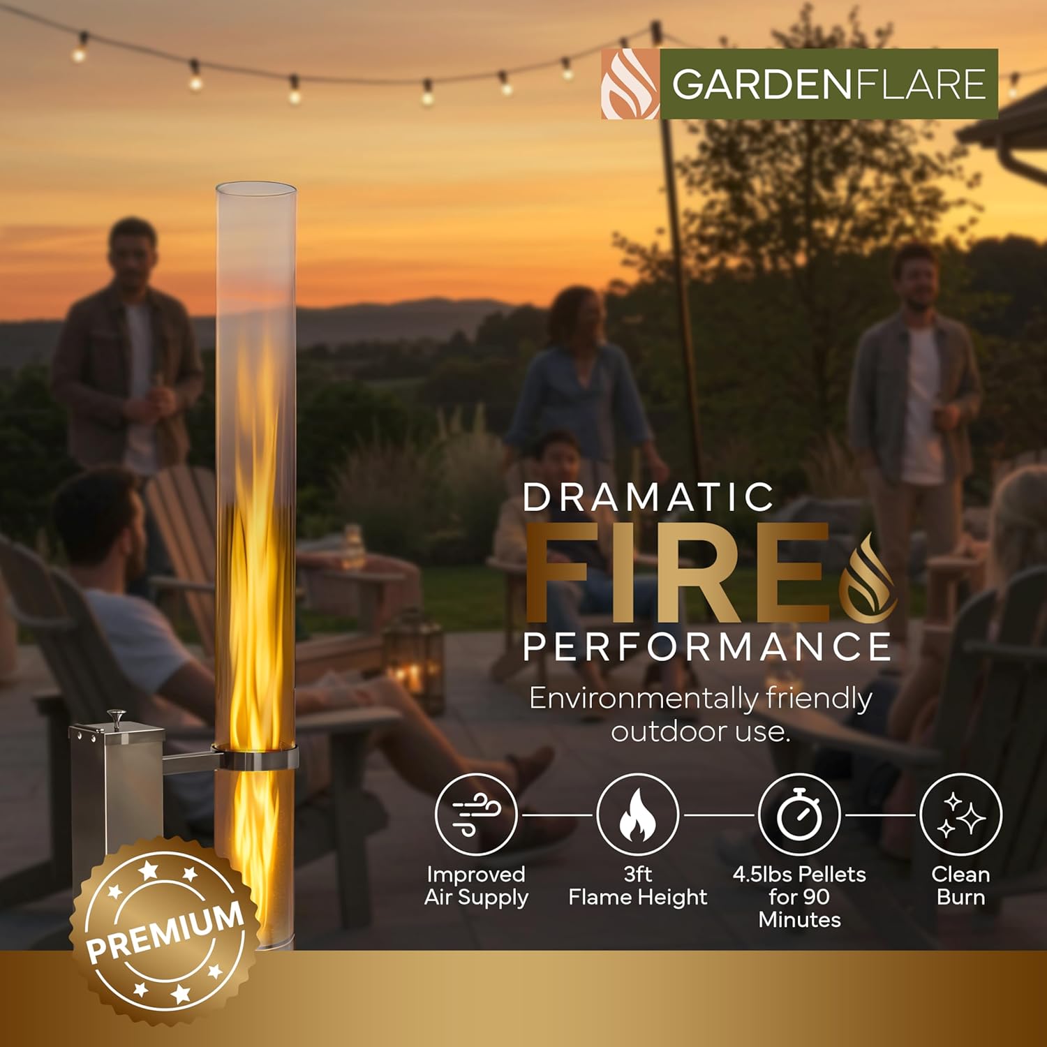 GARDENFLARE Smokeless Fire Pit - Outdoor Wood Pellet Fire Tube Stainless Steel firepit for Ambience Fire on Your Backyard, Patio, Porch & Garden (Matte Black, Classic)