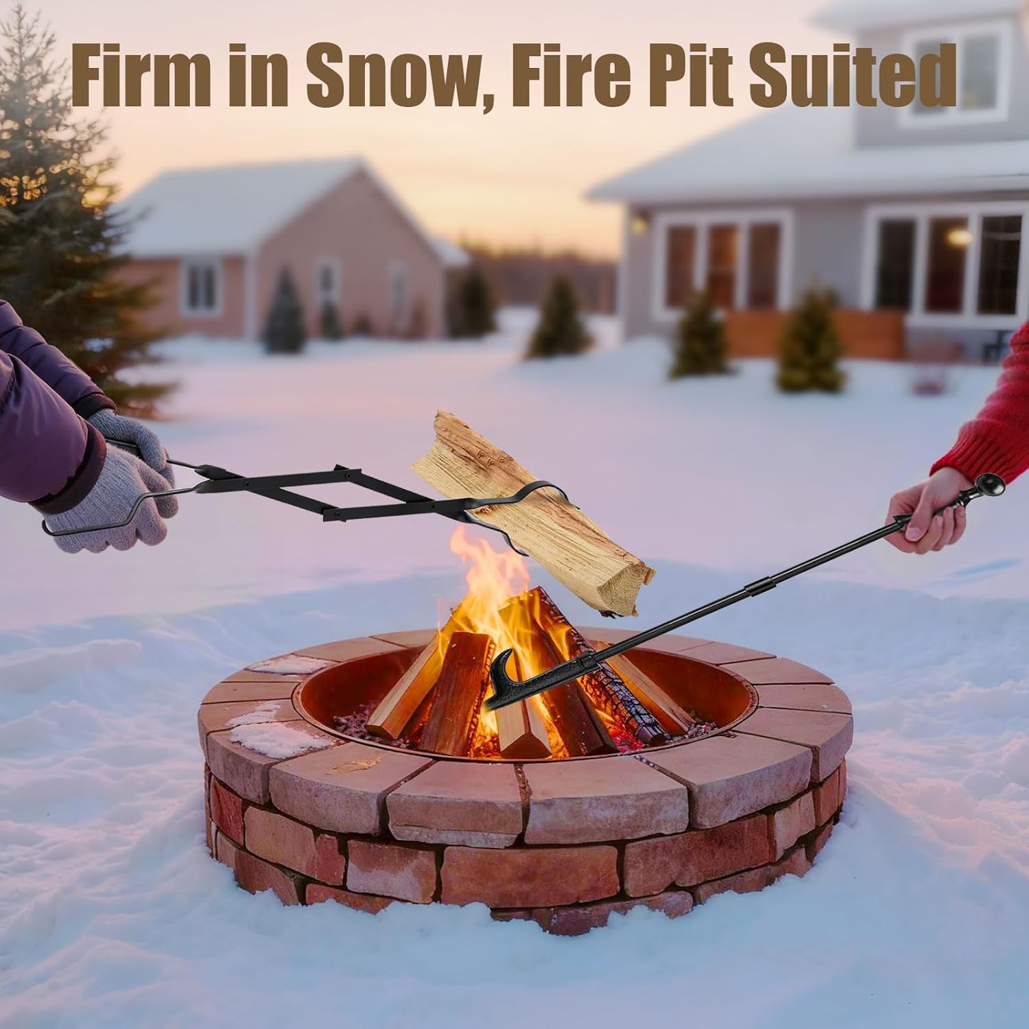 AMAGABELI GARDEN & HOME 26 Long Firewood Tongs Log Grabber for Fireplace Fire Pit Campfire Bonfire for up 12'' Thick Logs Heavy Duty Wrought Iron Outside Outdoor Indoor Wood Stove Fire Place Tools