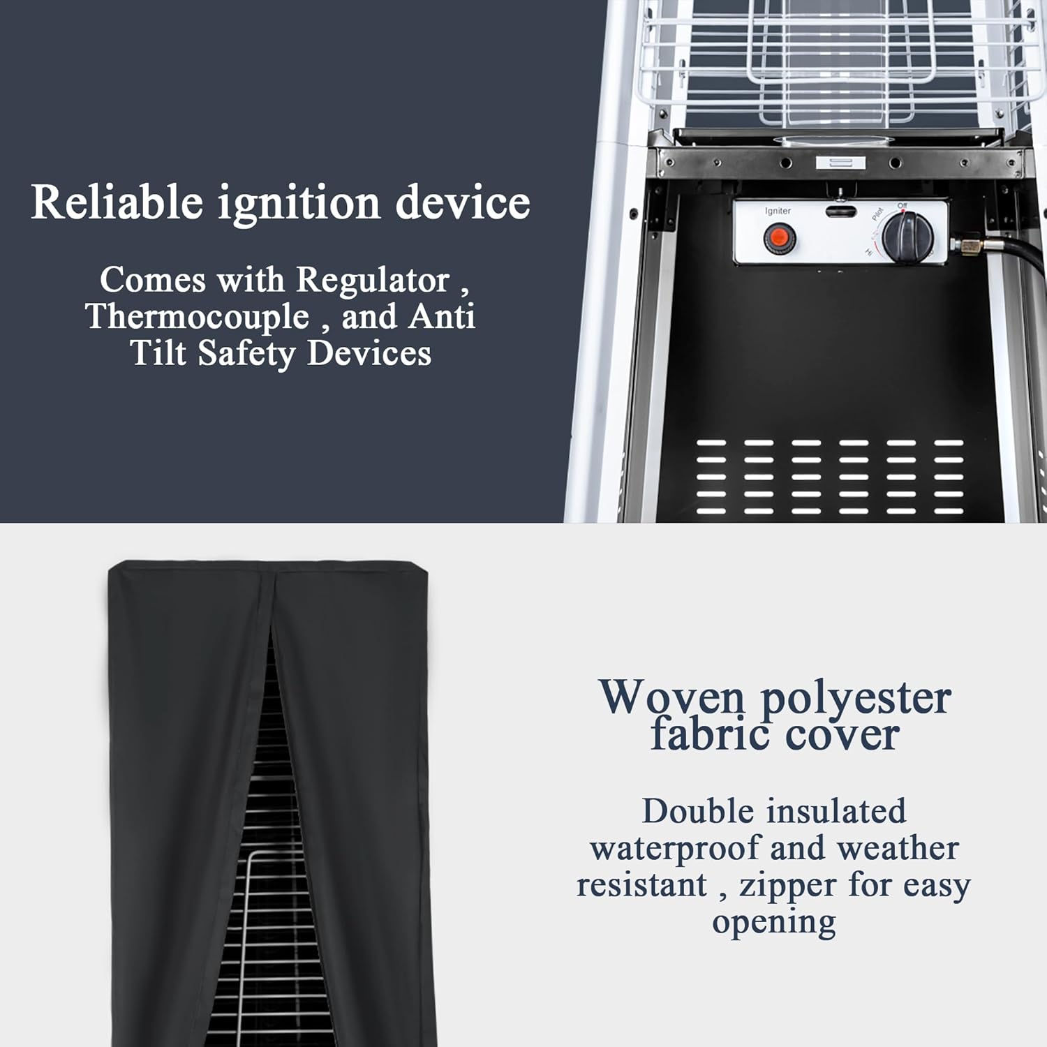 Pamapic Patio Heater with Cover, 48,000 BTU Pyramid Flame Outdoor Heater Quartz Glass Tube 87 Propane Heater