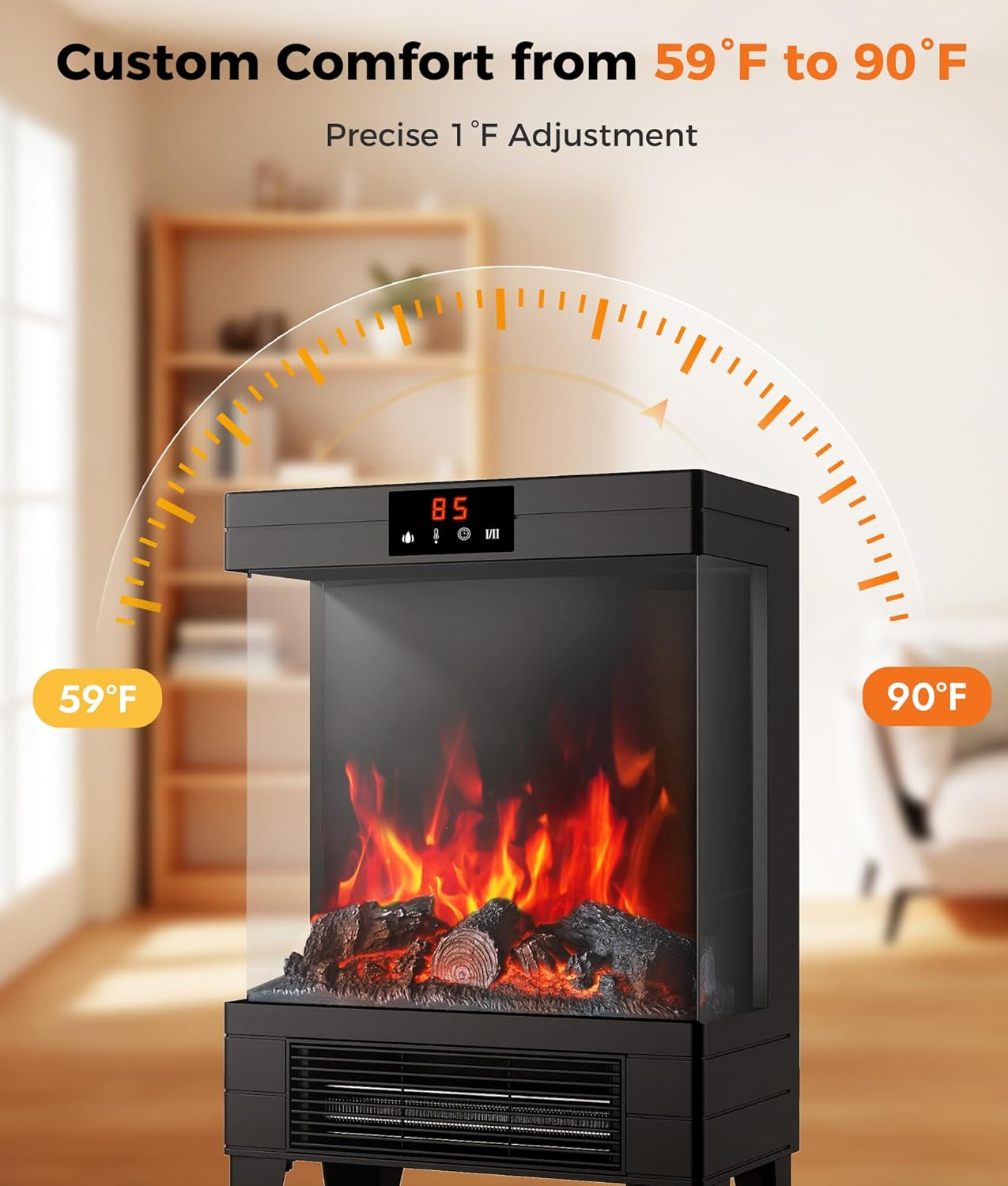 Oylus Electric Fireplace Stove Heater - Freestanding Fireplace Heater for Indoor Use with Realistic 3D Flame, Adjustable Thermostat & Remote, Quiet, Timer for Living Room and Bedroom